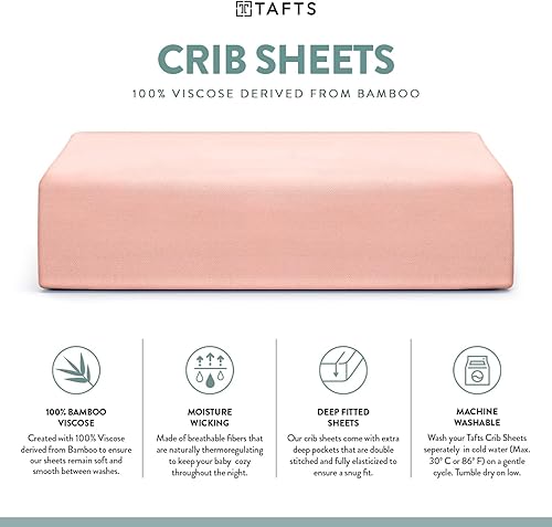 Miniatura 3 de TAFTS - Sábanas de bambú para cuna para niños y niñas, 100 % puro de viscosa orgánica, sábanas de bambú de 400 hilos, 1 unidad, bolsillo profundo de