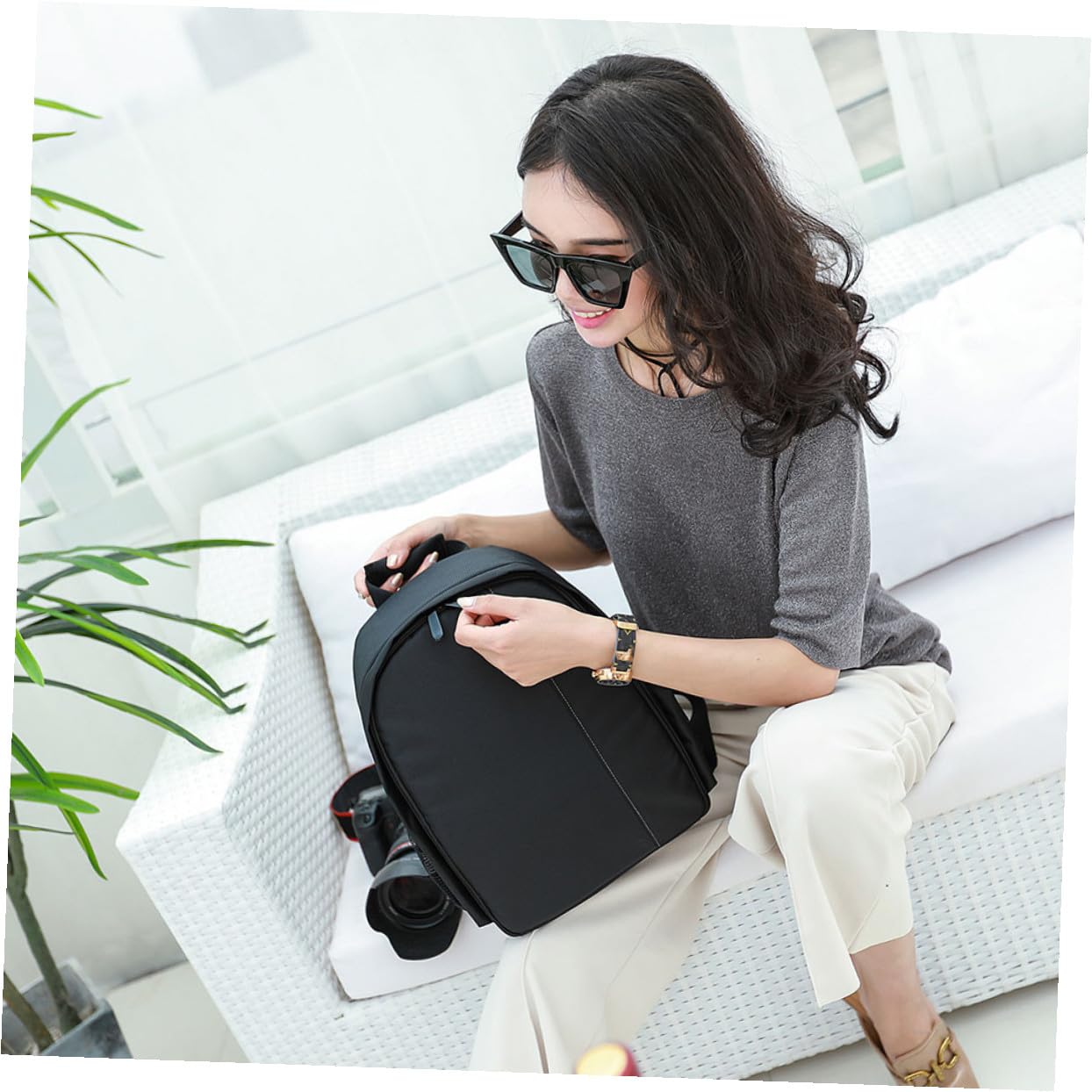 SHINEOFI 2 Piezas Mochila para Cámara de Nylon Gris Organizador para DSLR con Compartimentos y Bolsillo Lateral para para y Actividades al Aire
