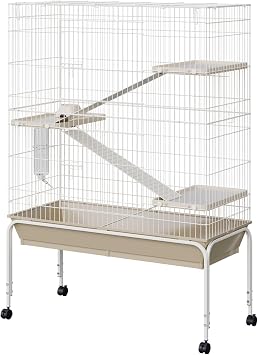 55" Ferret Cage, Large Metal Critter Nation Cage with 3 Removable Ramps, Food Bowl, Water Bottle, Wheels, Small Animal Habitat for Chinchillas, Guinea Pigs, Rabbits, Sugar Gliders