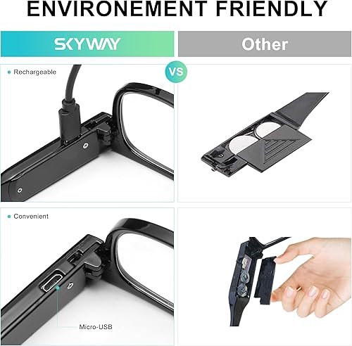 Miniatura 3 de SKYWAY Gafas de lectura iluminadas, recargables, brillantes, lectores LED con luces, lentes de visión clara, unisex