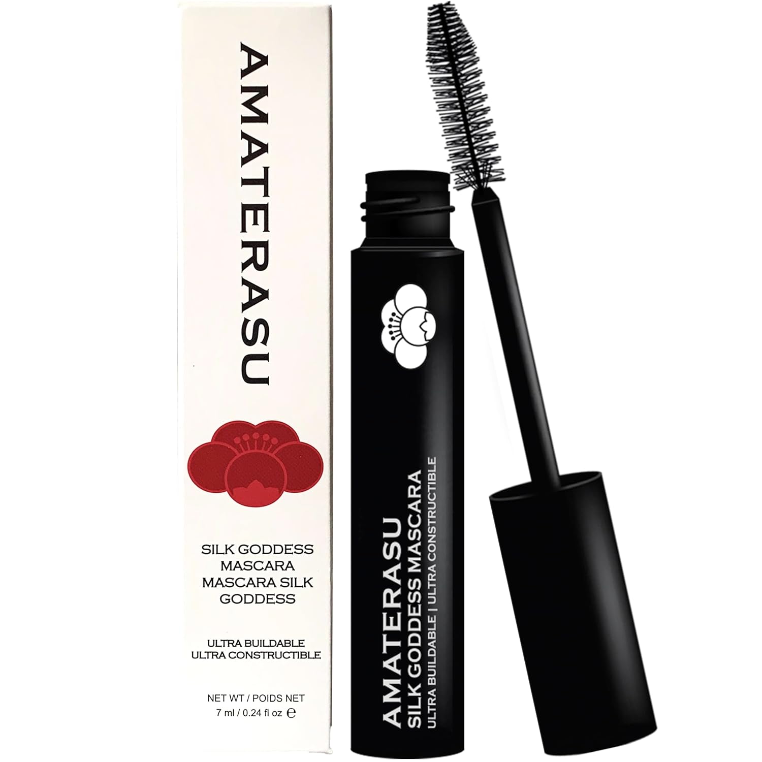 Mascara for 3D Fiber Lashes Effect - Silk Goddess Fiber Mascara with Japanese Silk Powder - Smudge Proof, Light Finish Fiber Lash Mascara for Volume & Length - Warm Water Washable Mascara, Amaterasu