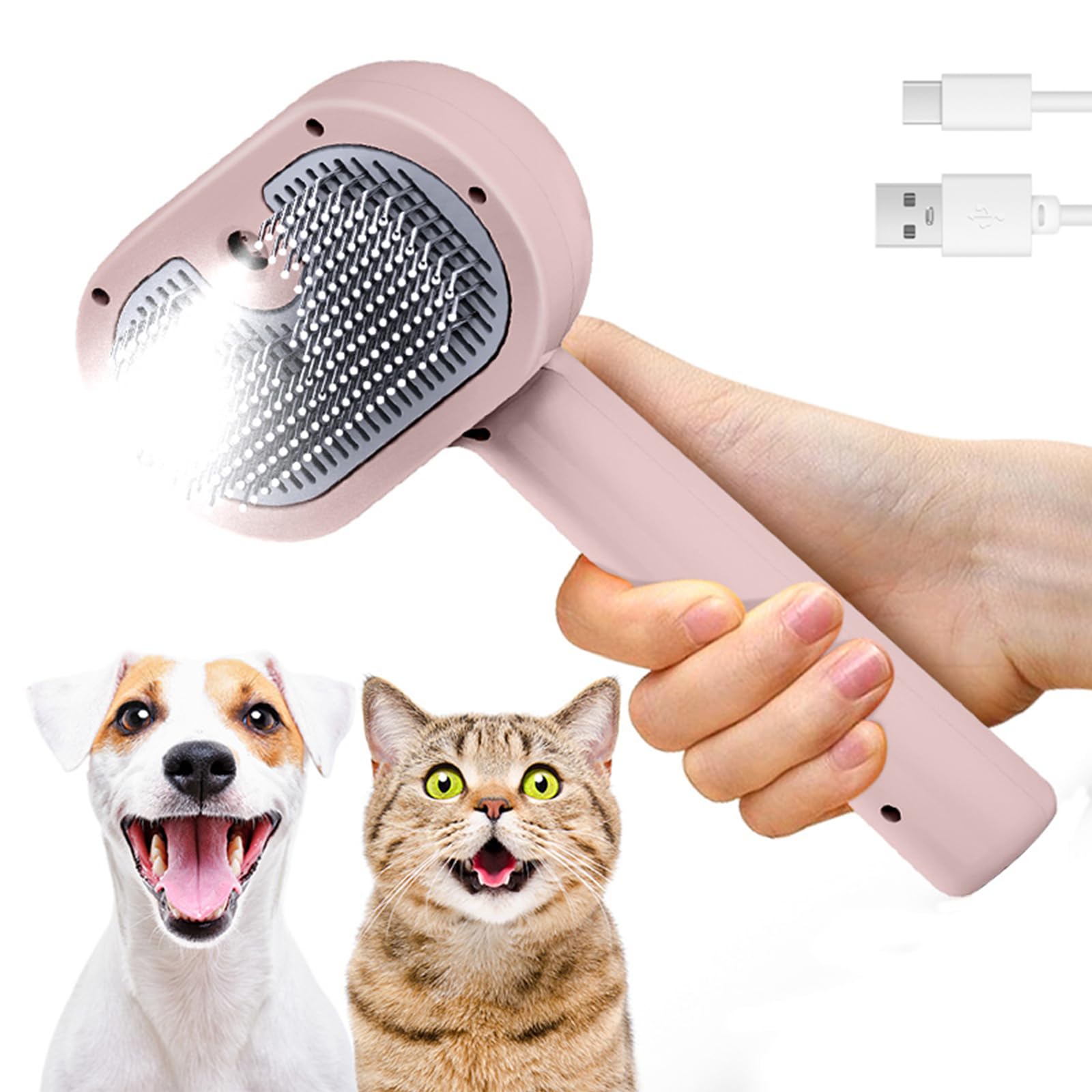 Cepillo Vapor para Gatos, Steamy Cat Brush 3 en 1 Cepillo de Vapor para Gatos para Masaje Cepillos Perro Autolimpiante,Cepillo Quitapelos Mascotas, Gatos Perros Cepillo Vapor Mascotas