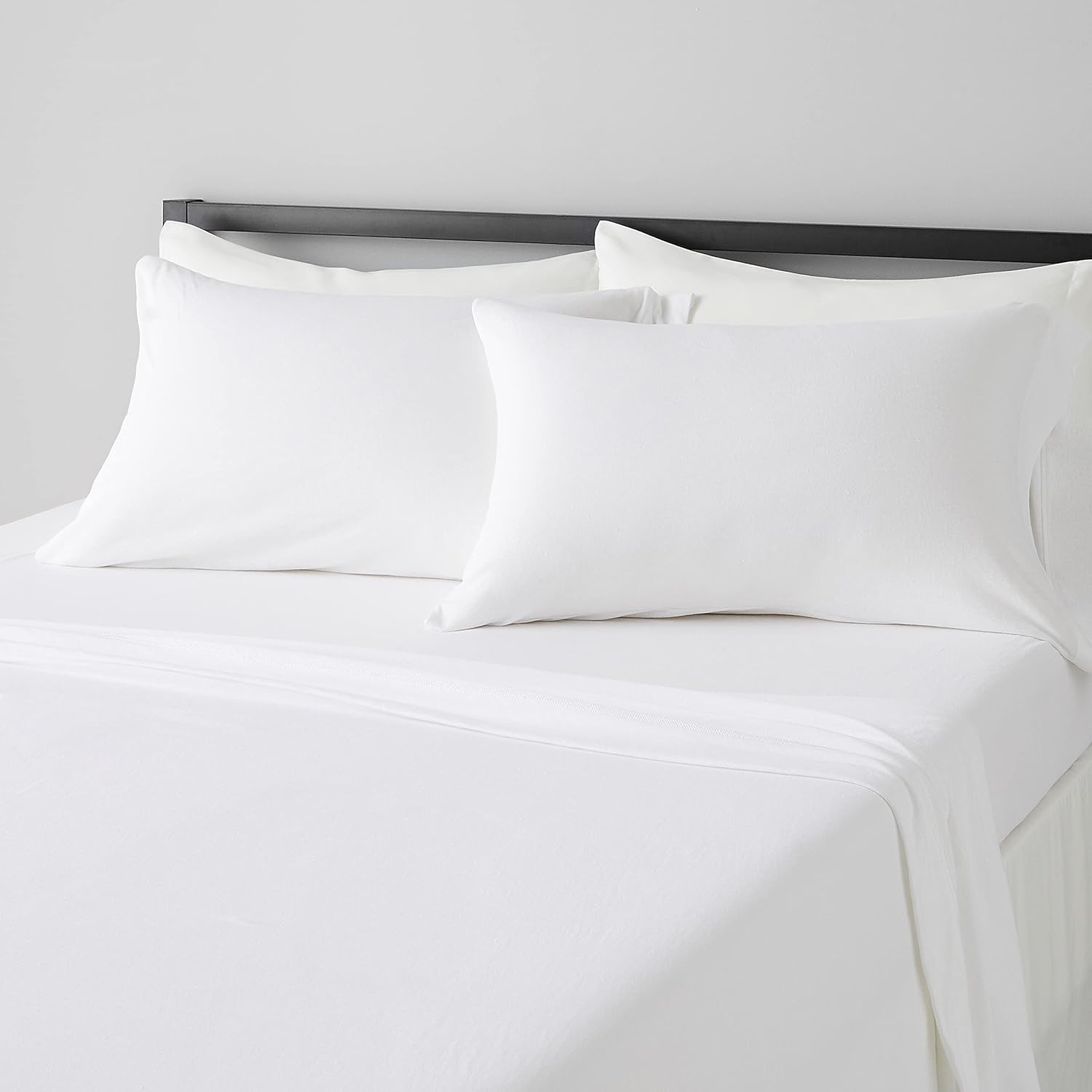  Basics Cotton Jersey Blend Bed Sheet Set - Queen, White : Home & Kitchen