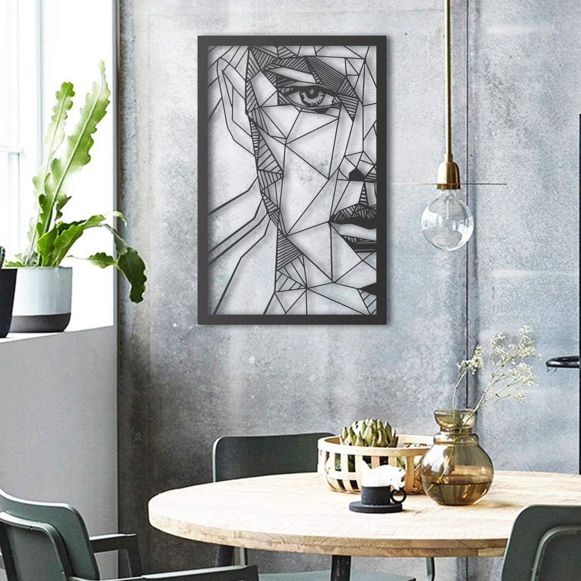 Framed Woman Face Wall Mount Metal Sculpture, Wall Decor, Wall Art Home Living Room Bedroom Decoration Women Face (16" x 25") (Black 2)