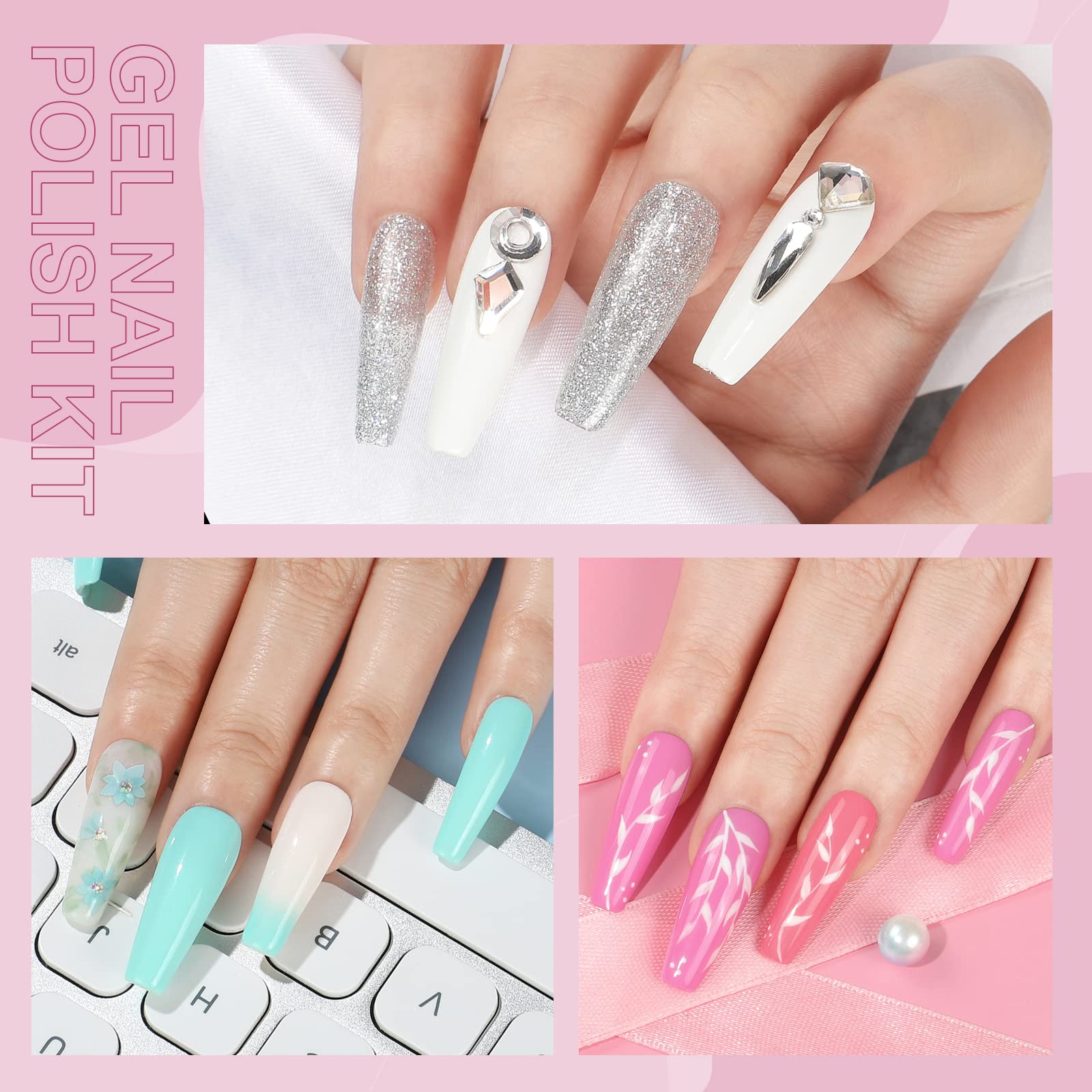 PEACECOLOR Kit Uñas Semipermanentes Completo 21PCS Esmalte en Gel 7ml con Matte Top Coat y Basecoat con 36W Lámpara Led Uñas Kit Uñas Poly U-V Gel Uñas de 15ml Accesorios para Manicura
