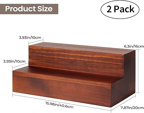 Miniatura 3 de B4Life Estante de exhibición de botellas de licor, 2 niveles de 32 pulgadas de madera real para botellas de licor, estante de bar para licor,