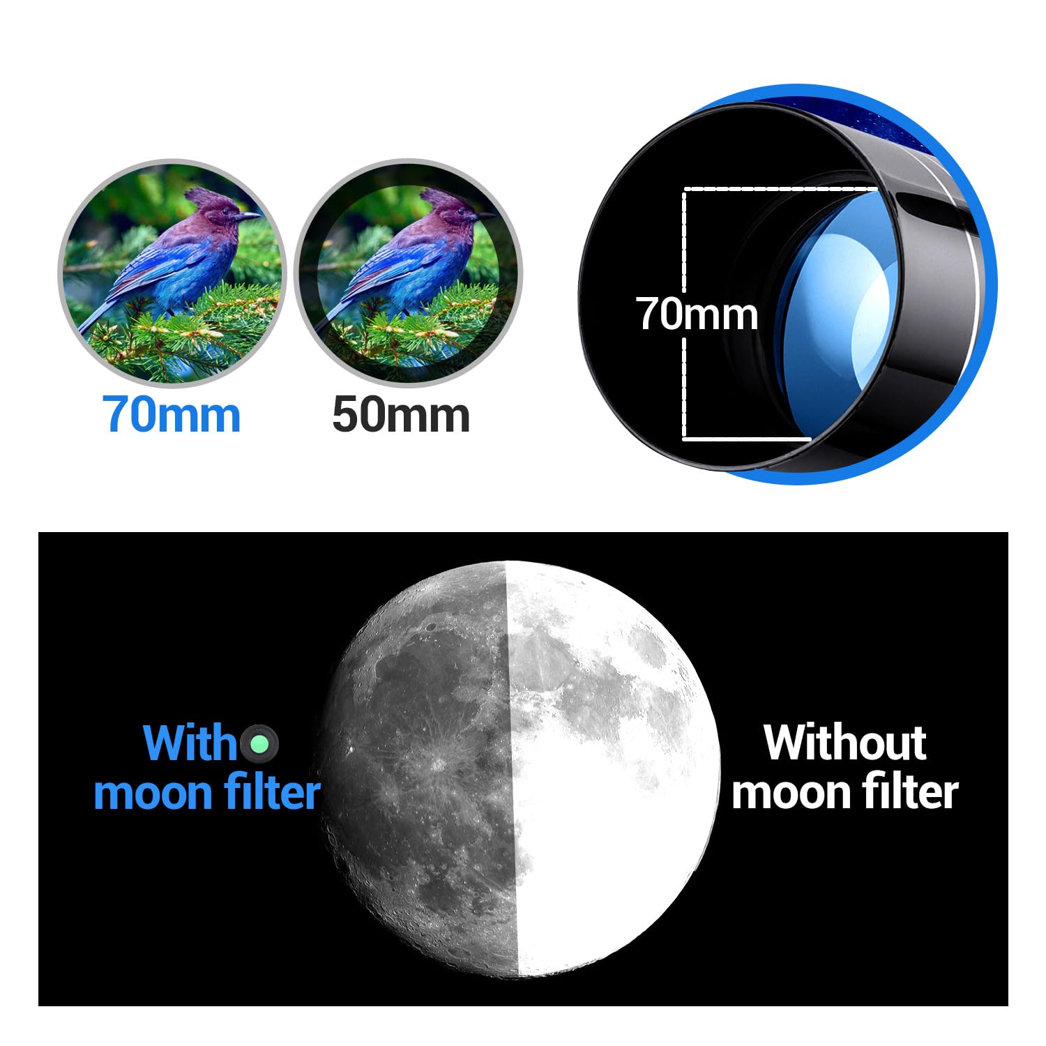 BEBANG Teleskop für Kinder Anfänger Erwachsene, 70mm Astronomie Refraktor Teleskop mit Stativ, Teleskop Kit Geschenk für Kinder