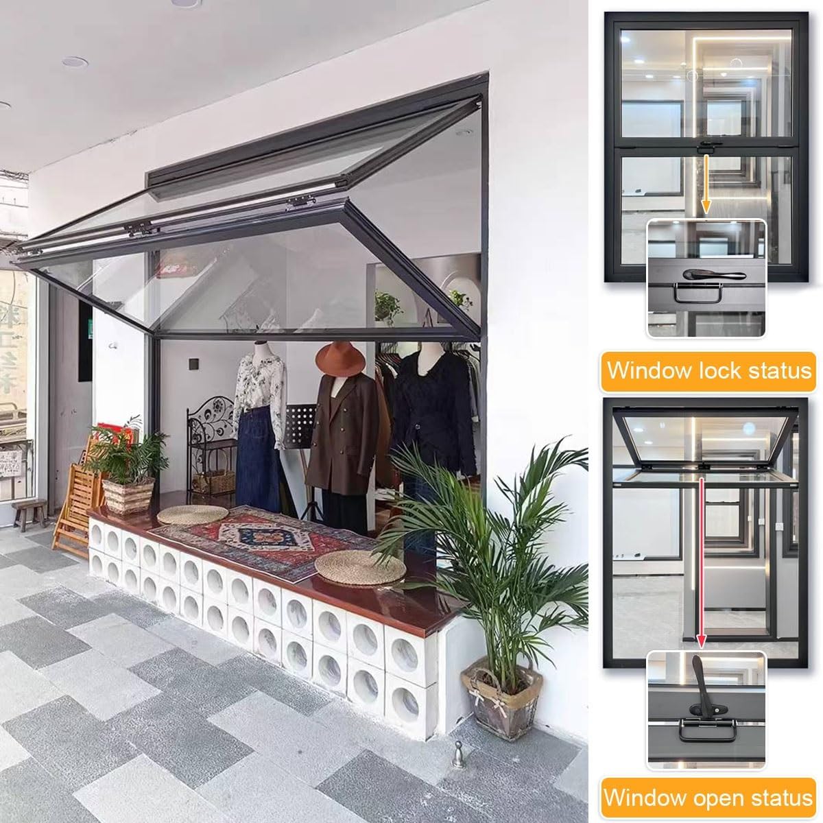 Customizable Folding Sliding Aluminum Concession Window with Lockable Double Hung Design, 5mm Tempered Glass, Ideal for Food Trucks, Coffee Shops, and Vending (Flush Mount, White)