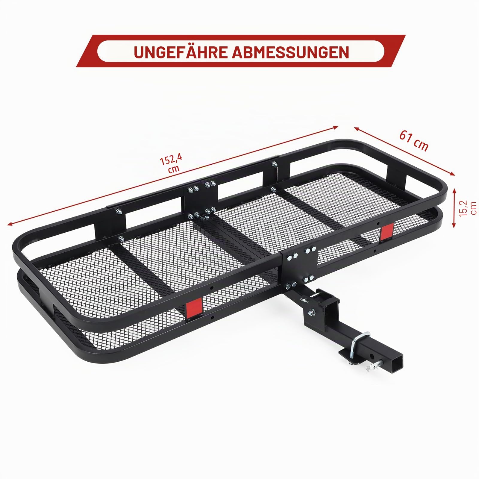 Gepäckträgerkorb für Anhängerkupplung, 152,4 x 61 x 15,2 cm, trägt 227 kg, mit Netz und Gurten, kompatibel mit 5,1 cm Empfängern, perfekt für SUVs und Autos