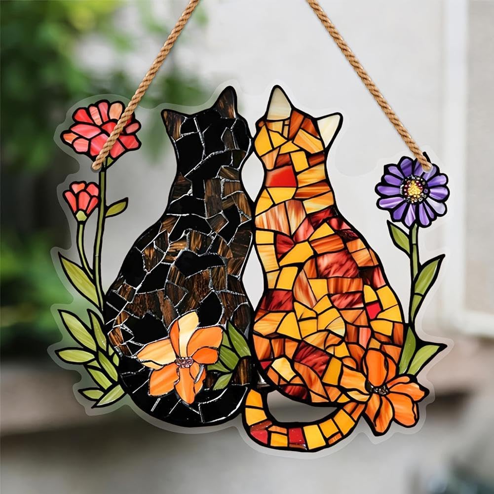 サンキャッチャー♡ハンドメイド「ピンクのステンドグラス♡ネコฅ•ω•ฅ」 Amazon.co.jp: Shnmersy ガーデンフレンドシップキャット サン