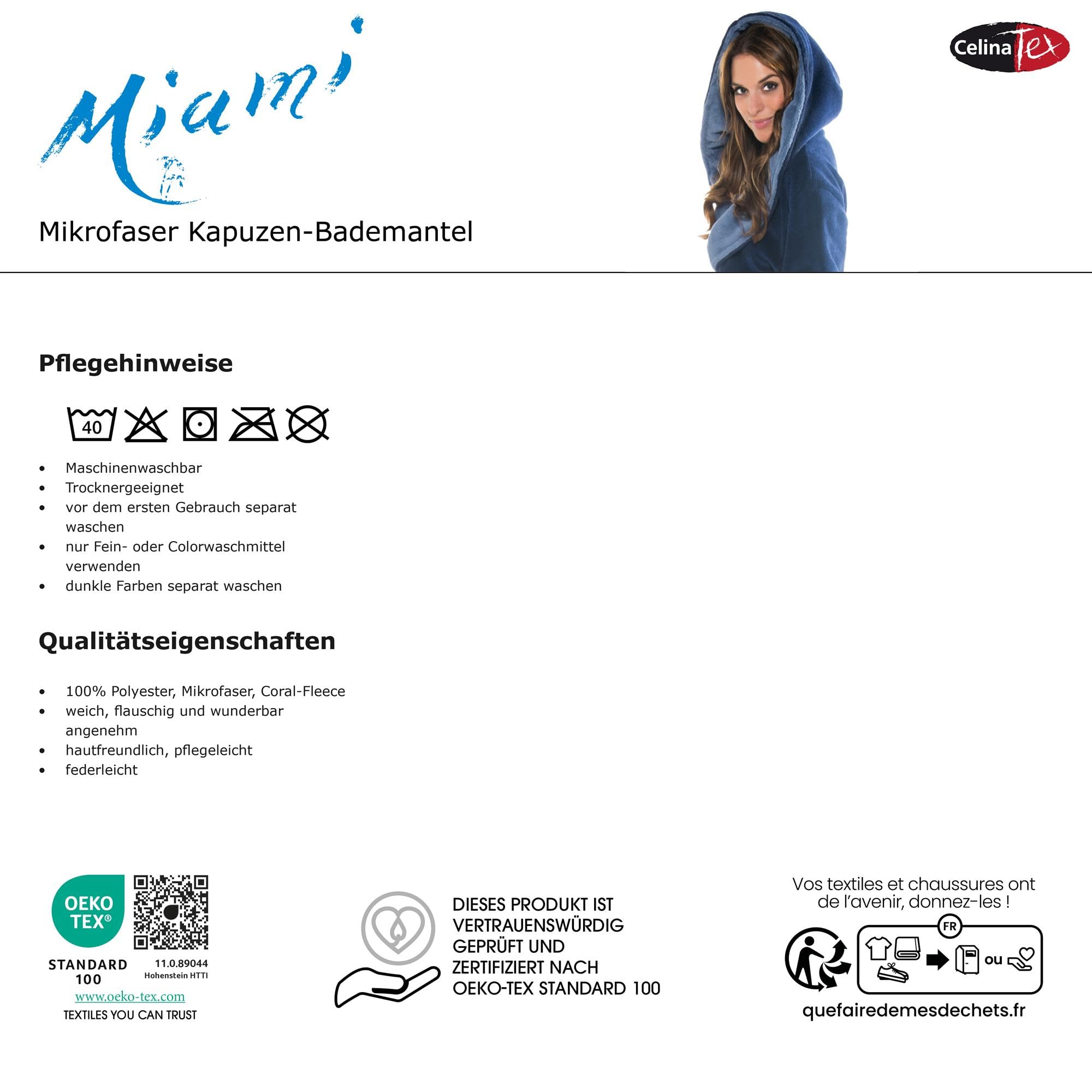 CelinaTex Miami szlafrok kąpielowy z kapturem, dwukolorowy, krótki, naszyte kieszenie, damski, mikrofibra, polar koralowy