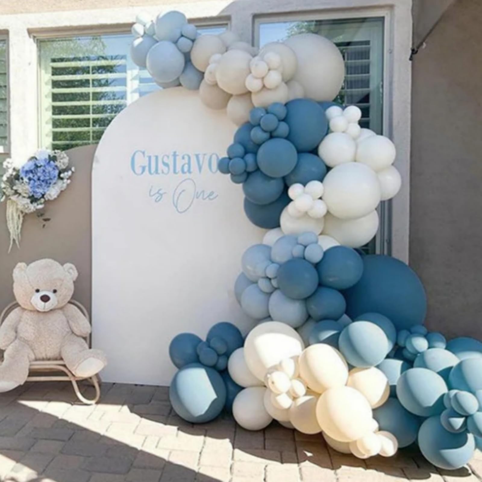 Dusty Blue Balloon Garland Kit - 167pcs Balloon Arch kit with Dusty Blue, Sand White, White Balloons - Perfect for Baby-shower Wedding Boy Birthday Party Decoration