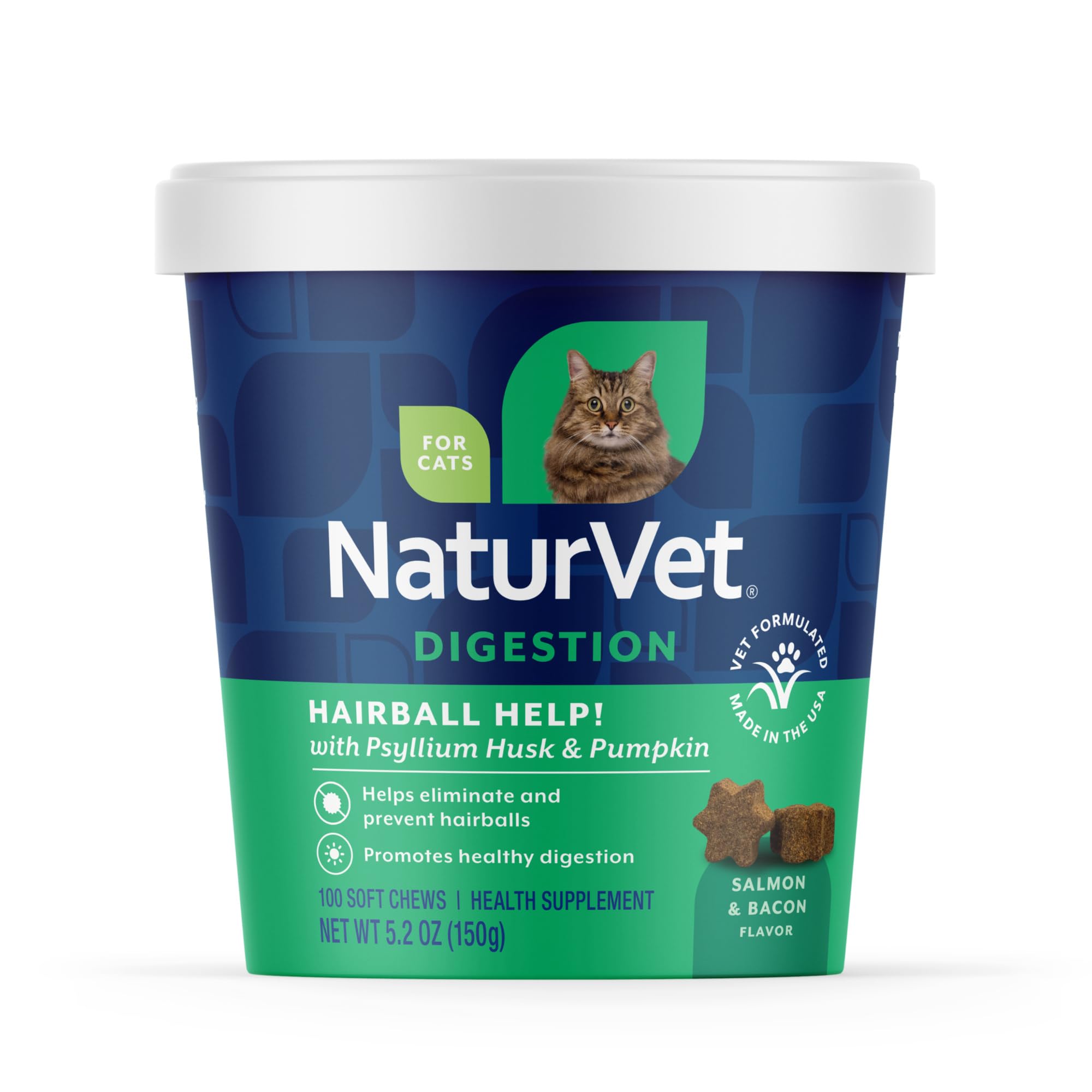 NaturVet – Hairball Aid Supplement for Cats - Plus Pumpkin – Helps Eliminate & Prevent Hairballs – 100 Soft Chews