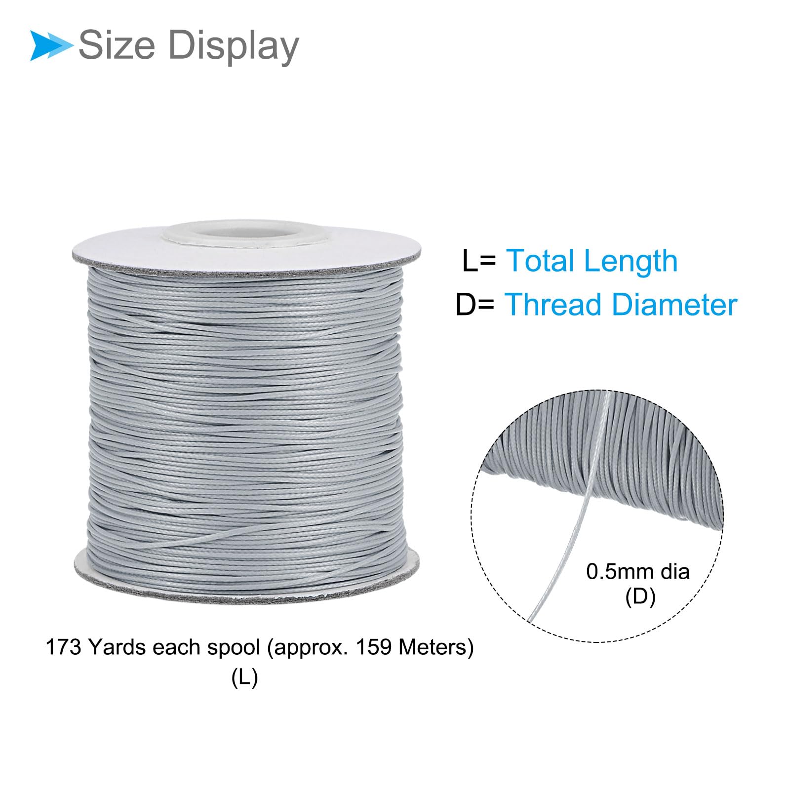 CoCud Waxed Polyester String Cord, 173 Yards 159m Length 0.5mm Dia, Soft Smooth Beading Thread Silver Tone - Image 2