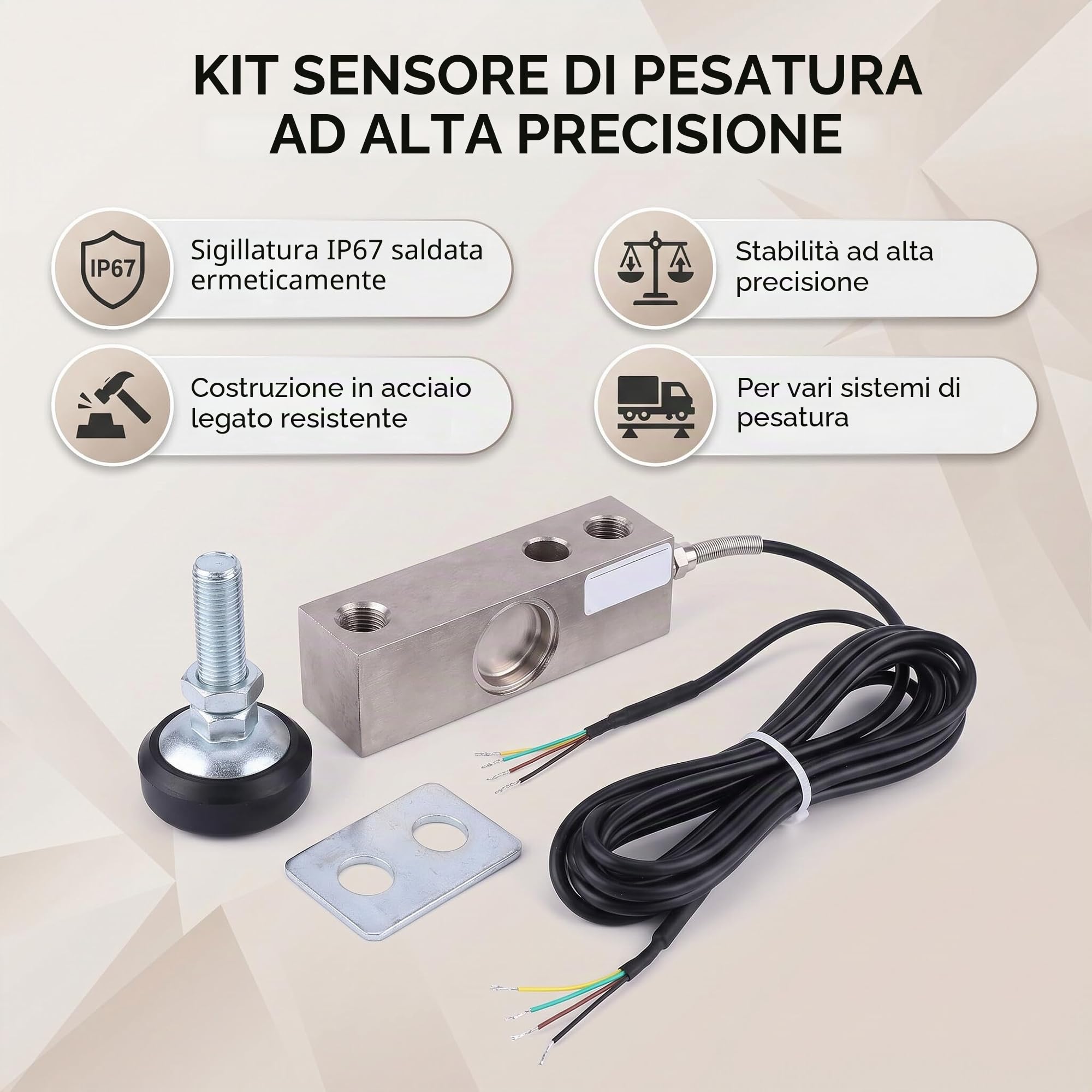 Cella di Carico 2000 kg PSD-F1, Sensore a Sbalzo, per Bilance | Cella di carico per bilance industriali, struttura sigillata IP67, nichelato anticorrosivo, compatibile con sistemi di p