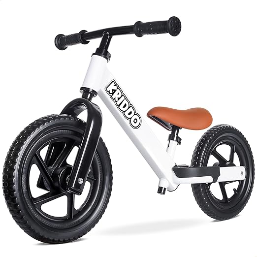 KRIDDO Balance Bike 2 Year Old, Toddler Balance Bike for Kids Aged 2-5, with DIY Colorful Stickers, Non-Slip Sporty Footrest, Racing-Style Frame, Gift for 2-4 Boys and Girls, White