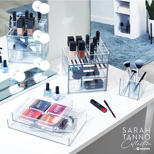 Miniatura 6 de iDesign - Organizador apilable de cajones de maquillaje, organizador de tocador o organizador de escritorio, transparenteblanco mate