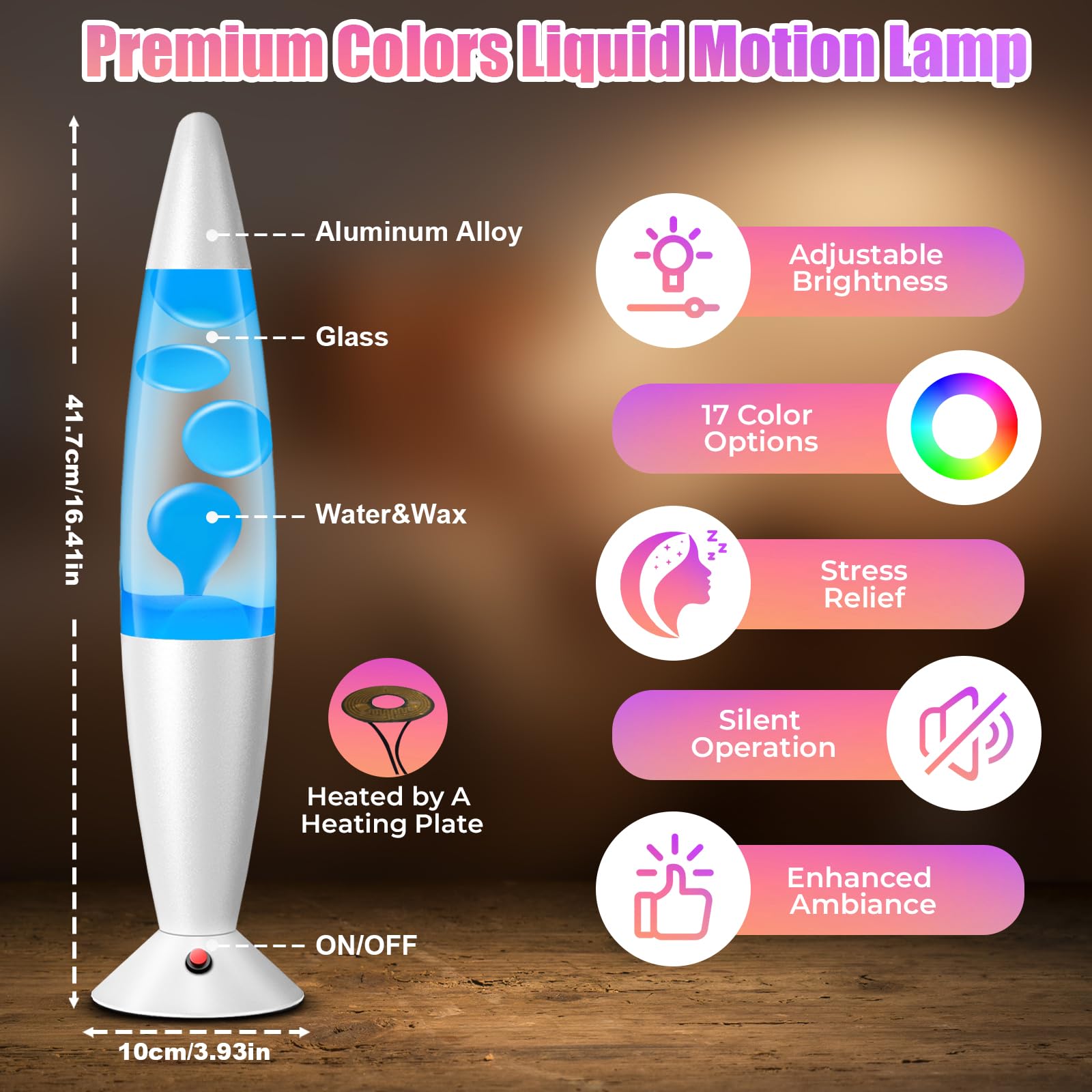 Lámpara de Movimiento Líquido 16", Lámpara de Relajante con Control Remoto, 17 Cambios de Color Lámparas Deportivas Líquidas para Hogar Dormitorio, Oficina, Fiesta (Blanco Plateado)