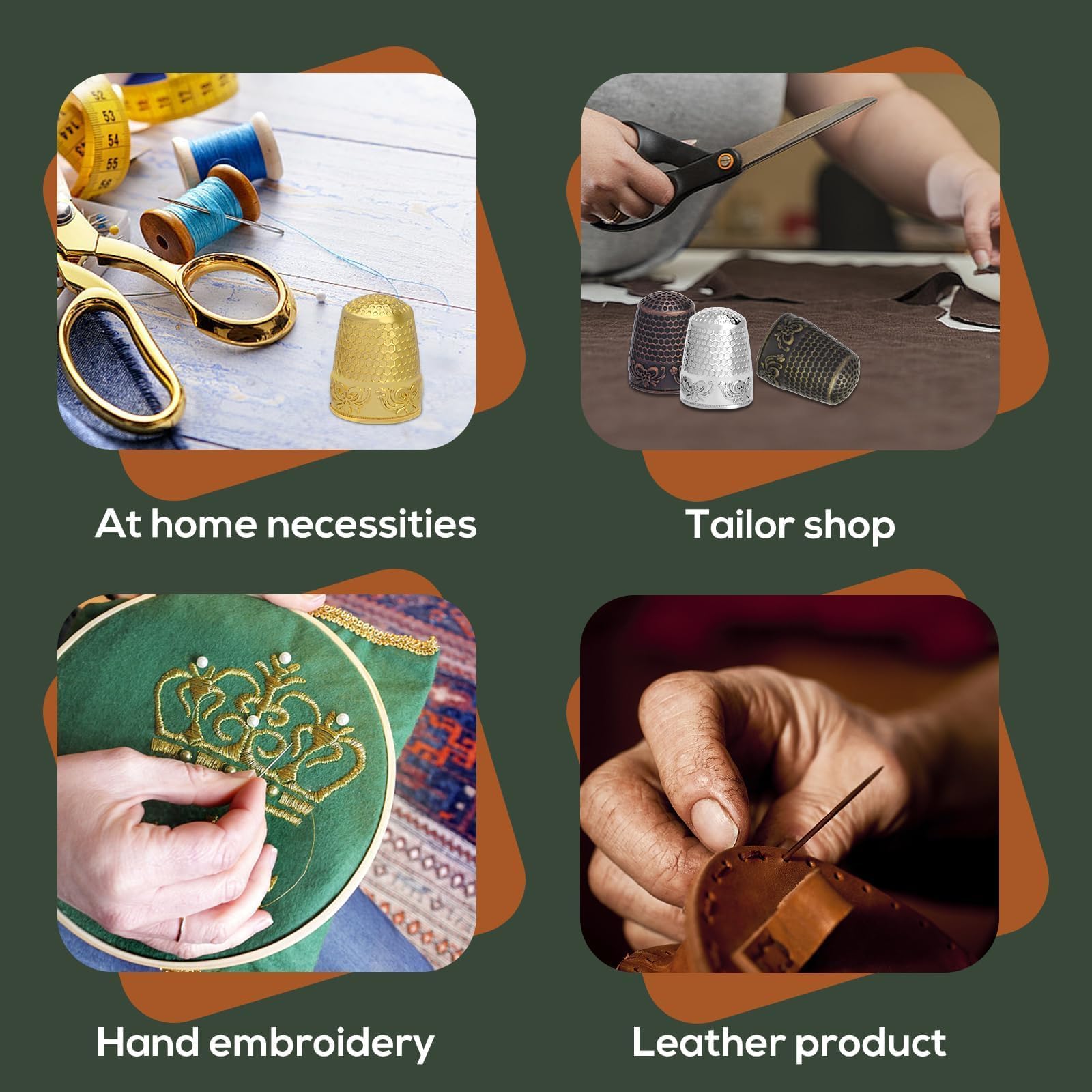 Juego de dedales de metal y kit de agujas de coser de ojos grandes, protector de dedal de costura, con enhebrador de agujas, contenedor de almacenamiento de agujas, caja de almacenamiento de plástico,