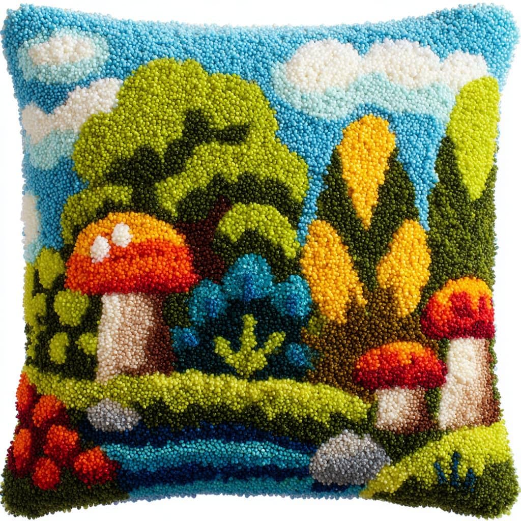 WallustrioaW Latch Hook Cushion Kits 17x17in,Pastoral Scenery