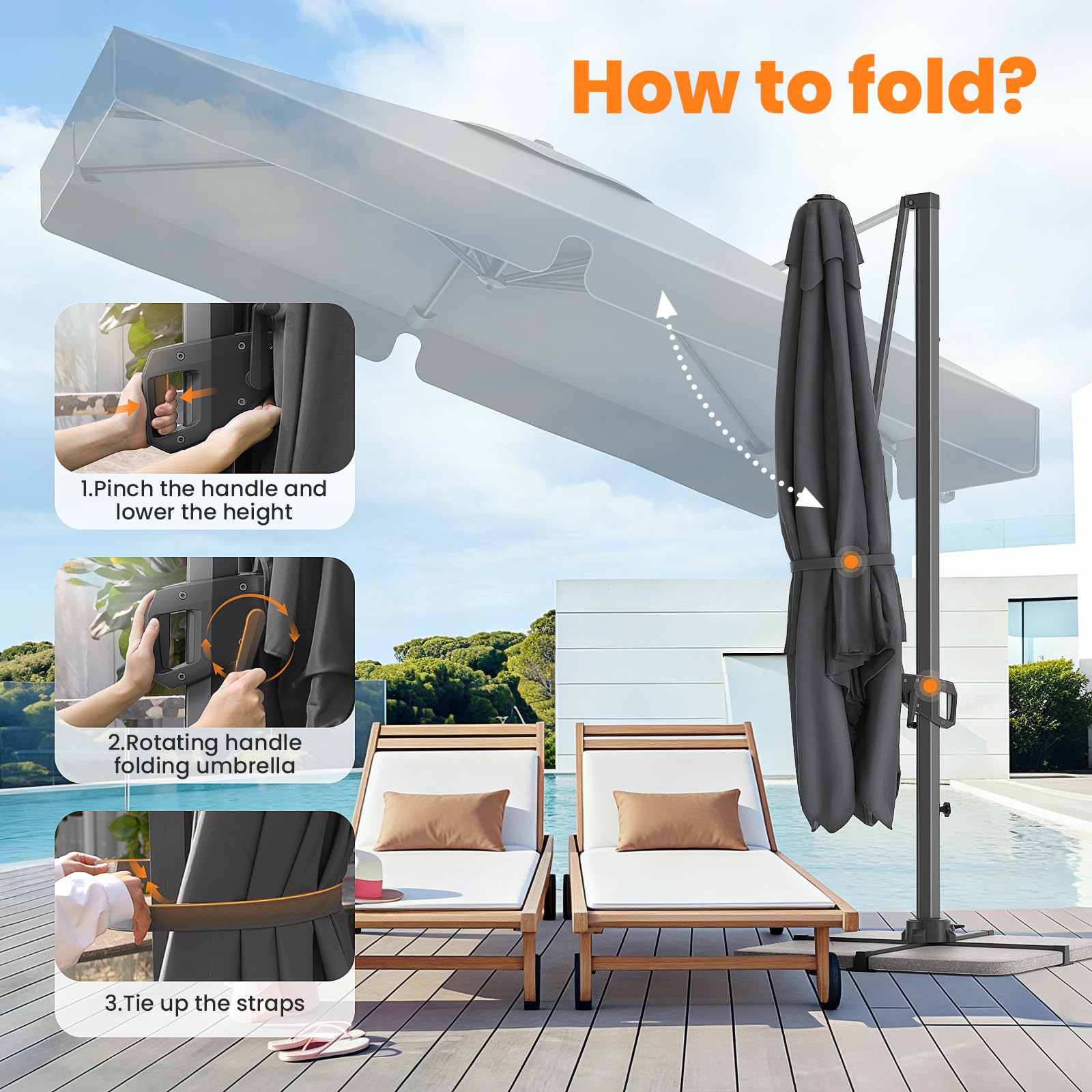 YEAUPE PRO Ombrellone girevole 300 x 300 cm, protezione solare UV50+ per giardino e terrazza