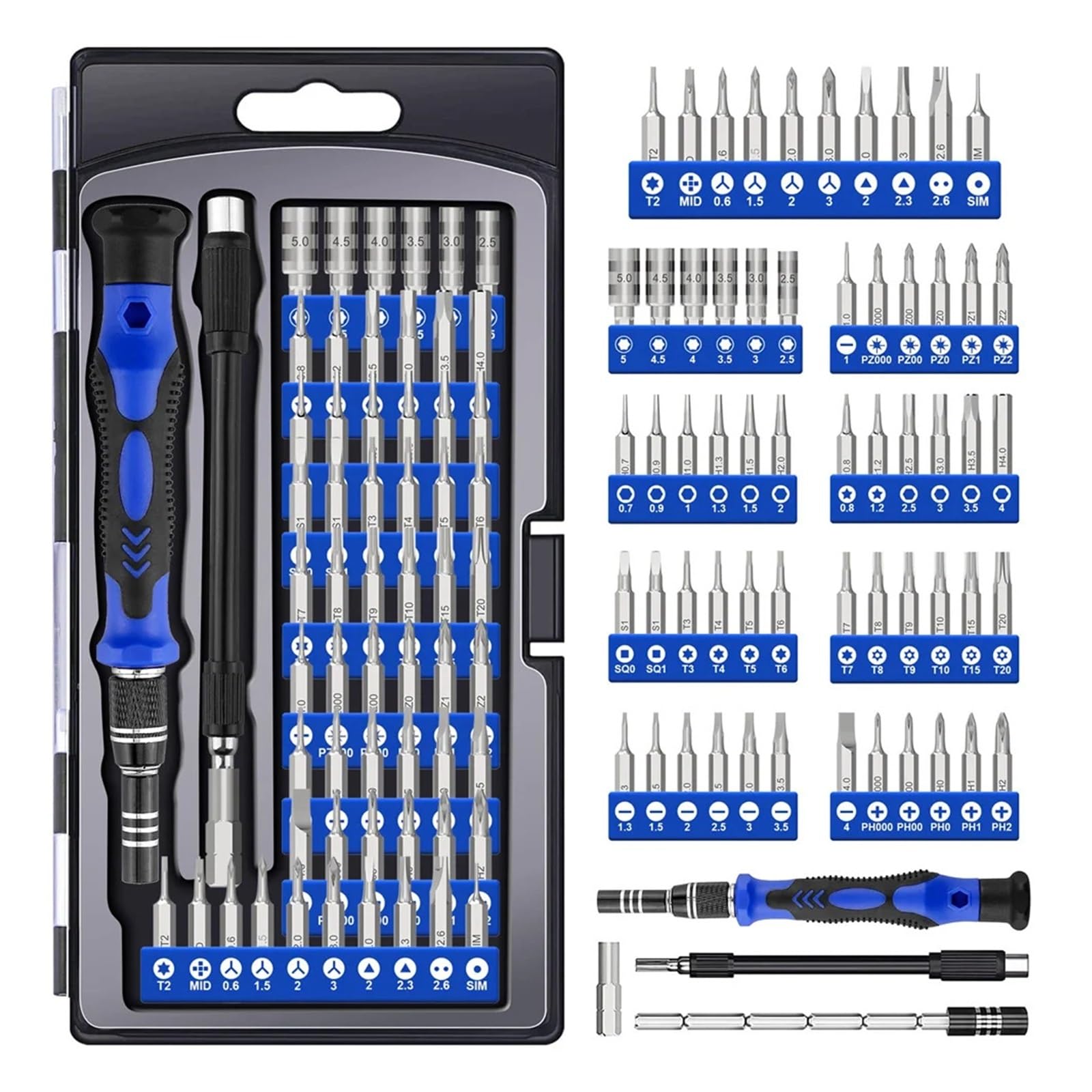 Juego de destornilladores precisión 62 en 1, puntas Torx magnéticas CR-V con eje flexible