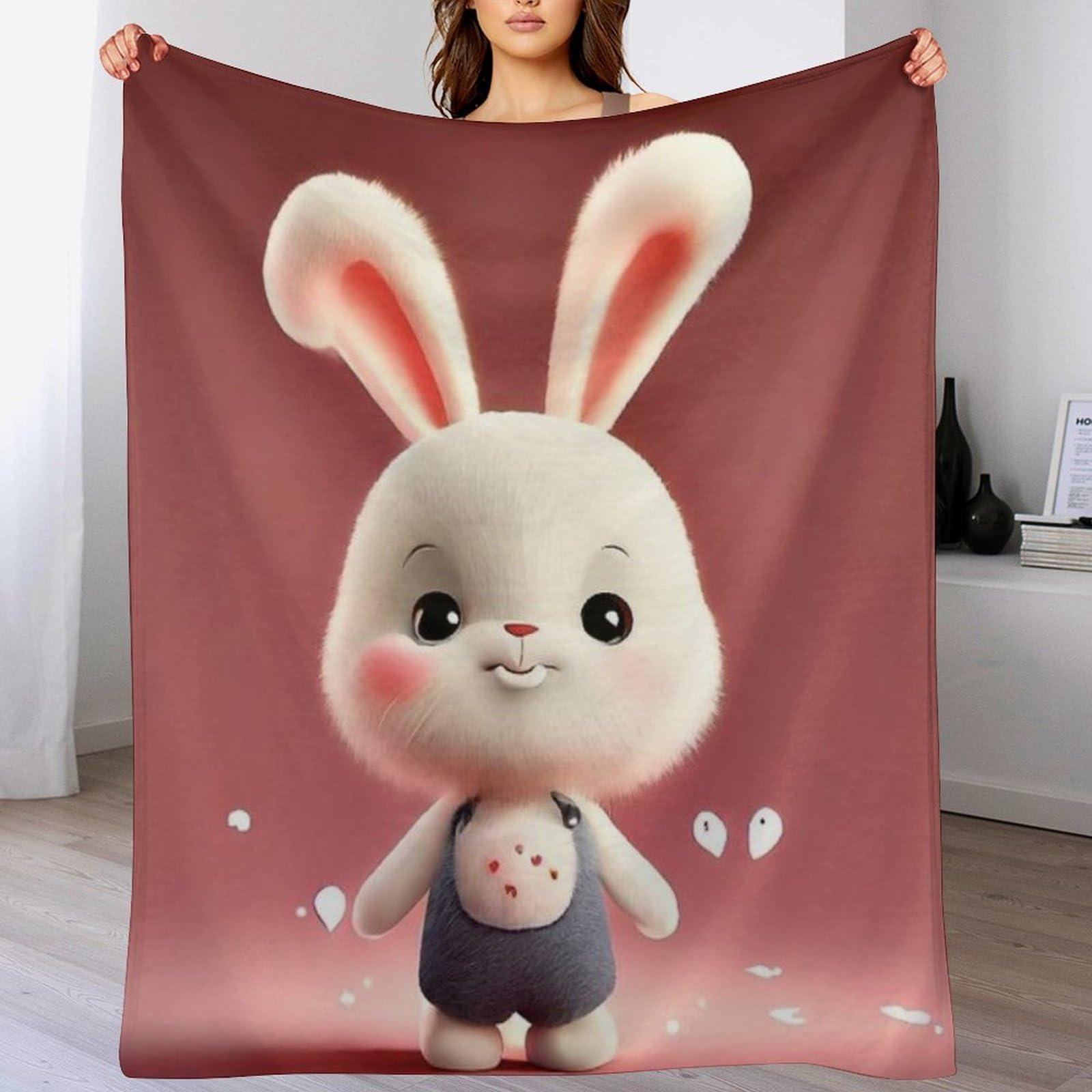 Couverture pour canapé et sieste plaid en flannel motif lapin mignon