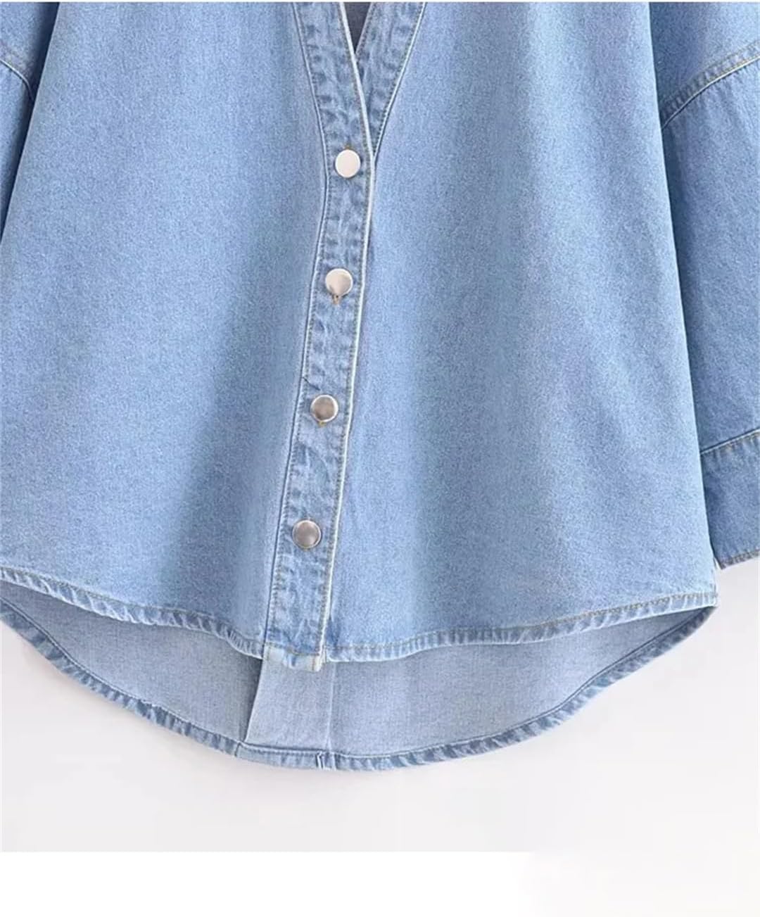 Womens Denim Shirt and Wide Leg Pants Set V Neck Single Breasted Top Loose Fit Casual Chic Suit