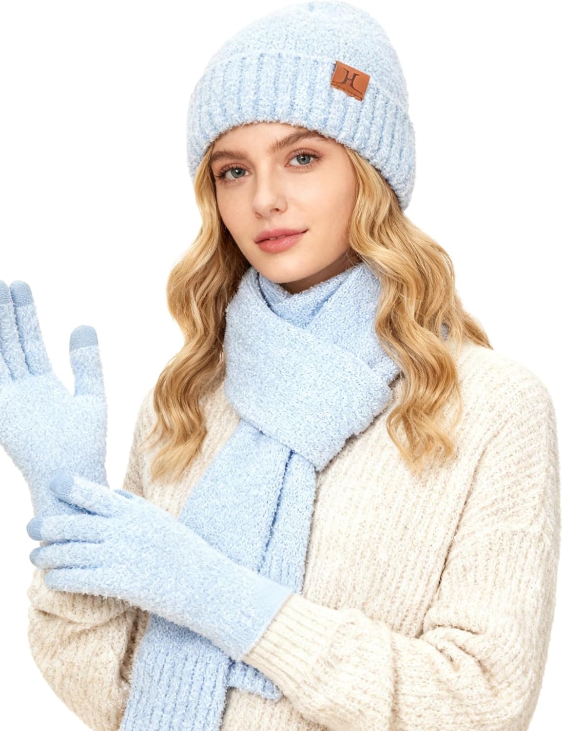 Hat Scarf And Gloves For Women, Winter Hats Womens Beanie Scarf Cold Weather Touchscreen Gloves Gift Set, Fall Accessories - Image 2