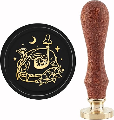 CRASPIRE Sello de cera de hongo de hueso de animal de cobre, 1.181 in, retro, desmontable, cabeza de sello de latón con mango de madera para boda,