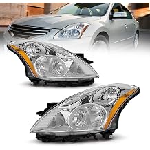 AS Headlight Compatible with 2010 2011 2012 Nissan Altima 4-Door Sedan Headlamp with Chrome Housing Amber Reflector Clear Lens Driver and Passenger Side