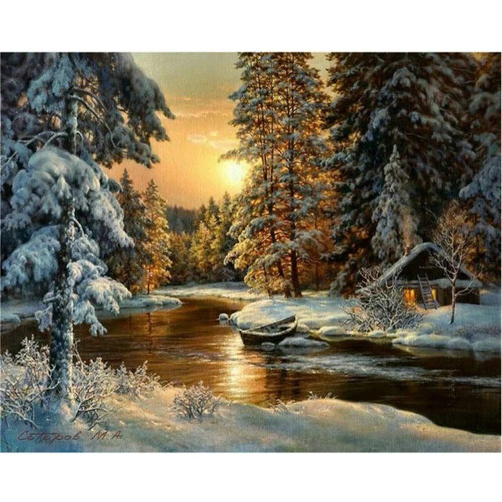 Peinture diamant complète paysage de neige carrée 50x70cm