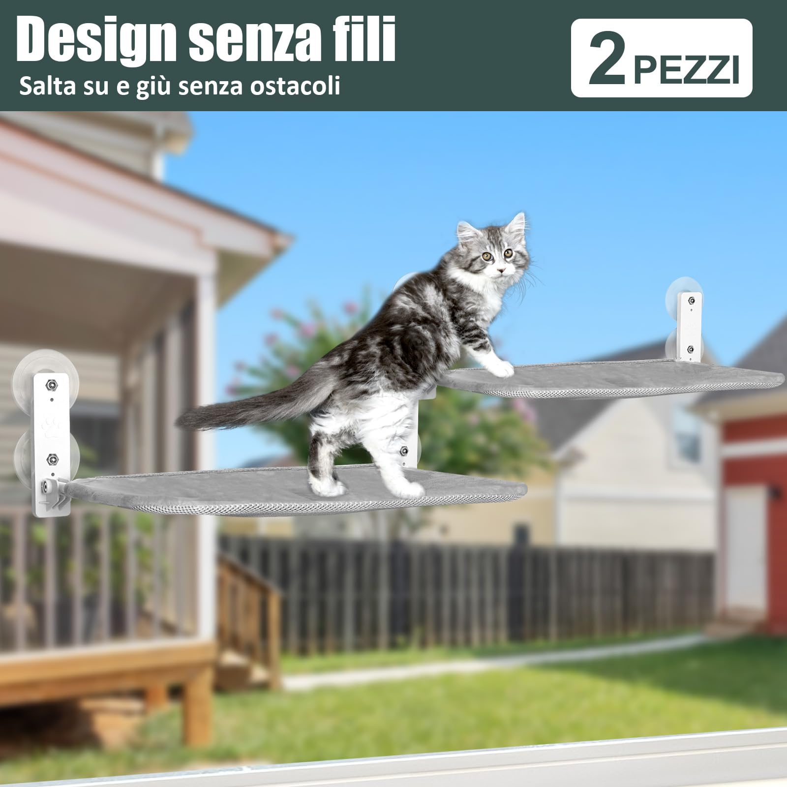 GUUSII HOME 2PCS Amaca Gatto da Finestra Amaca per Gatti Trespolo da Appendere Mensole Cuccia con Potenti Ventose Letto Facile da Montare Tappetino Reversibile 52 * 30cm Fino a 25kg (Grigio, M)