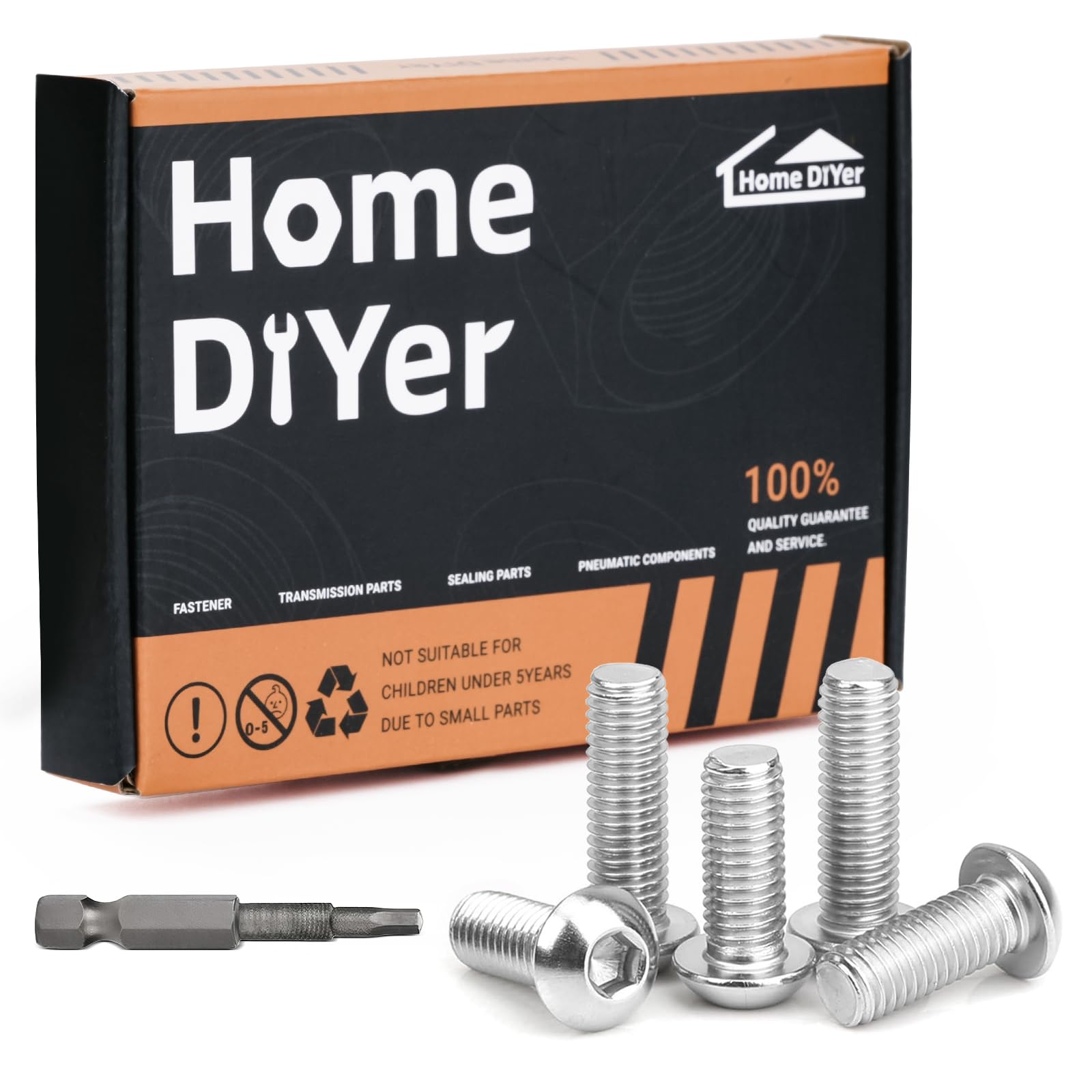 M10 x 16mm Button Head Allen Socket Screws, 30 Pack 304 Stainless Steel Full Thread Bolts, Rust-Resistant Fasteners for Wood & Furniture Assembly