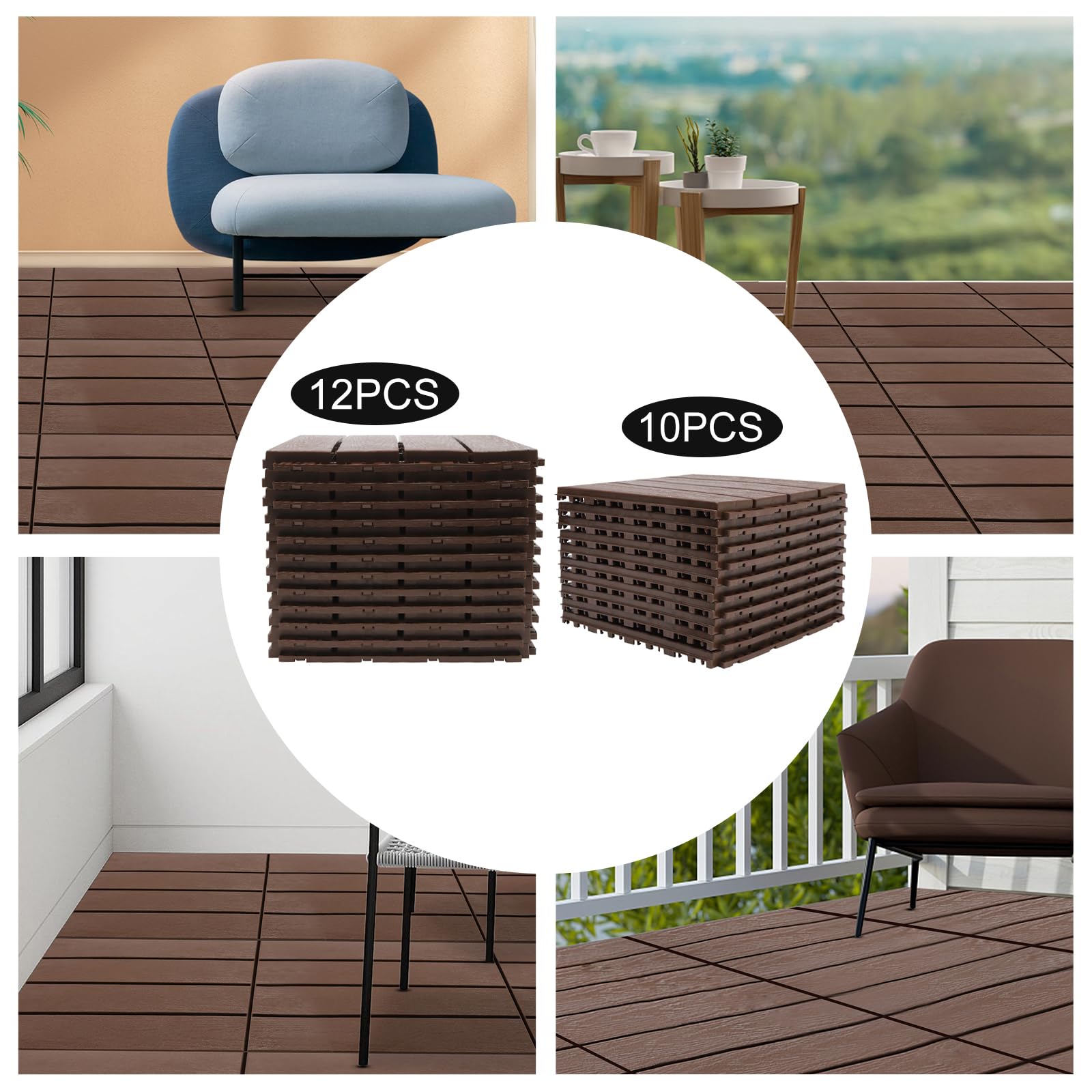 12 Lattes Dalles en Bois d’Acacia Carrelage de Balcon, Dalles de Terrasse Emboîtables, Carrelage Sol Bois Dalle Clipsable Revêtement, Épaisseur 20 MM pour Jardin Piscine Balcon (10, 30 * 30 cm)