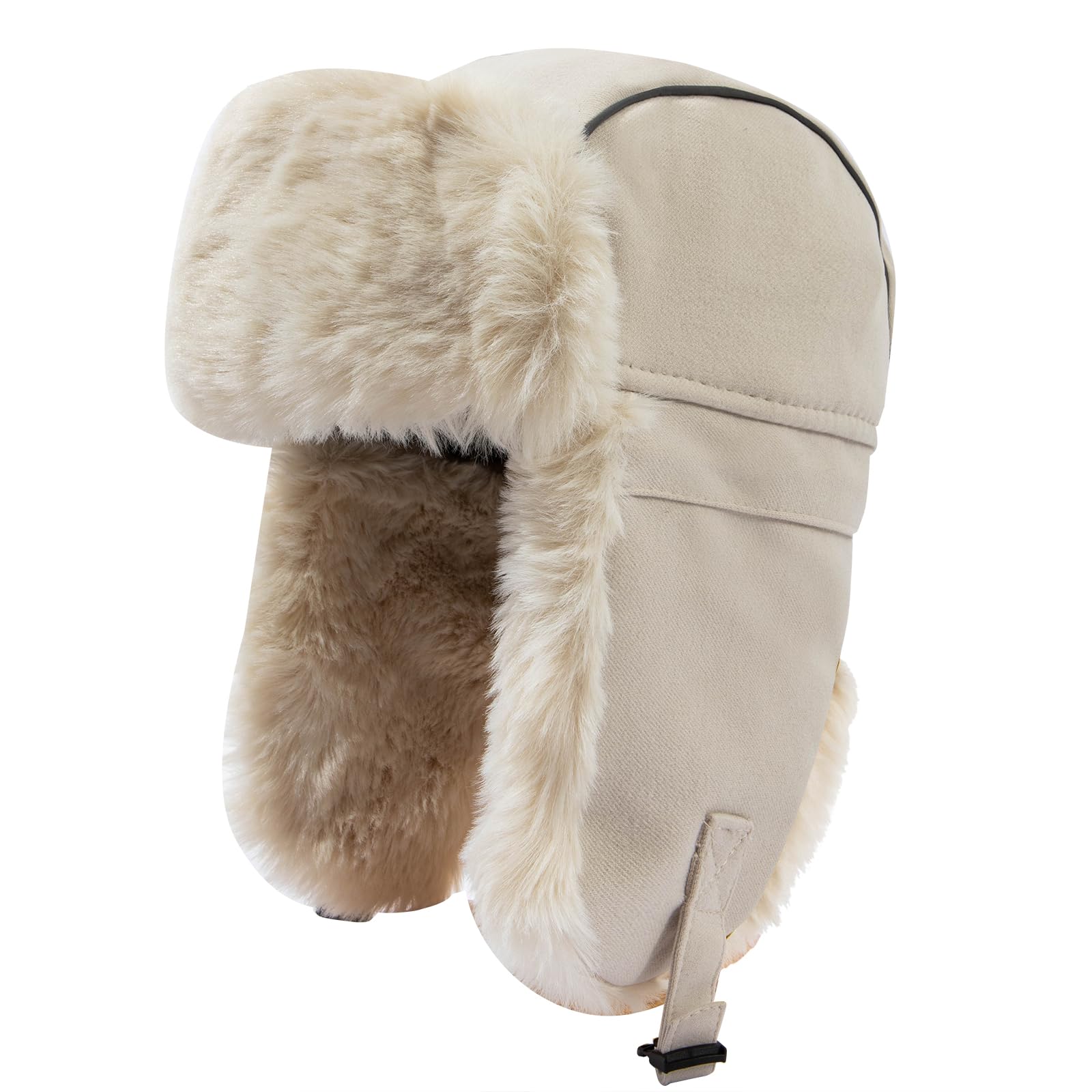 Clakllie Men's Trapper Hat with Reflective Strips Winter Trooper Hats Ushanka Aviator Hunting Hat Windproof Russian Eskimo Hats CDUK-PL2404-Beige