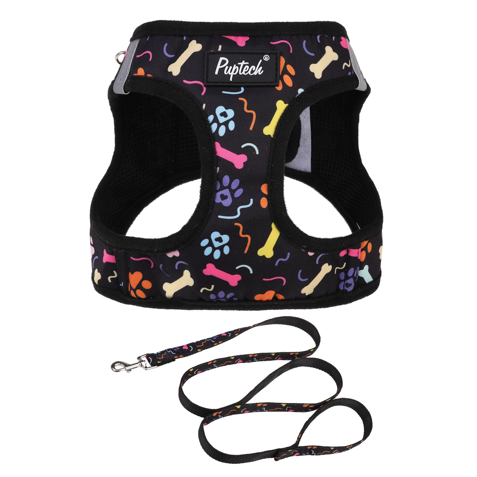 PUPTECK Step-in Dog Harness Small Dog No Pull Vest and Lead Set for Puppy Cats Outdoor Walking, Colorful Paw S โ image 1