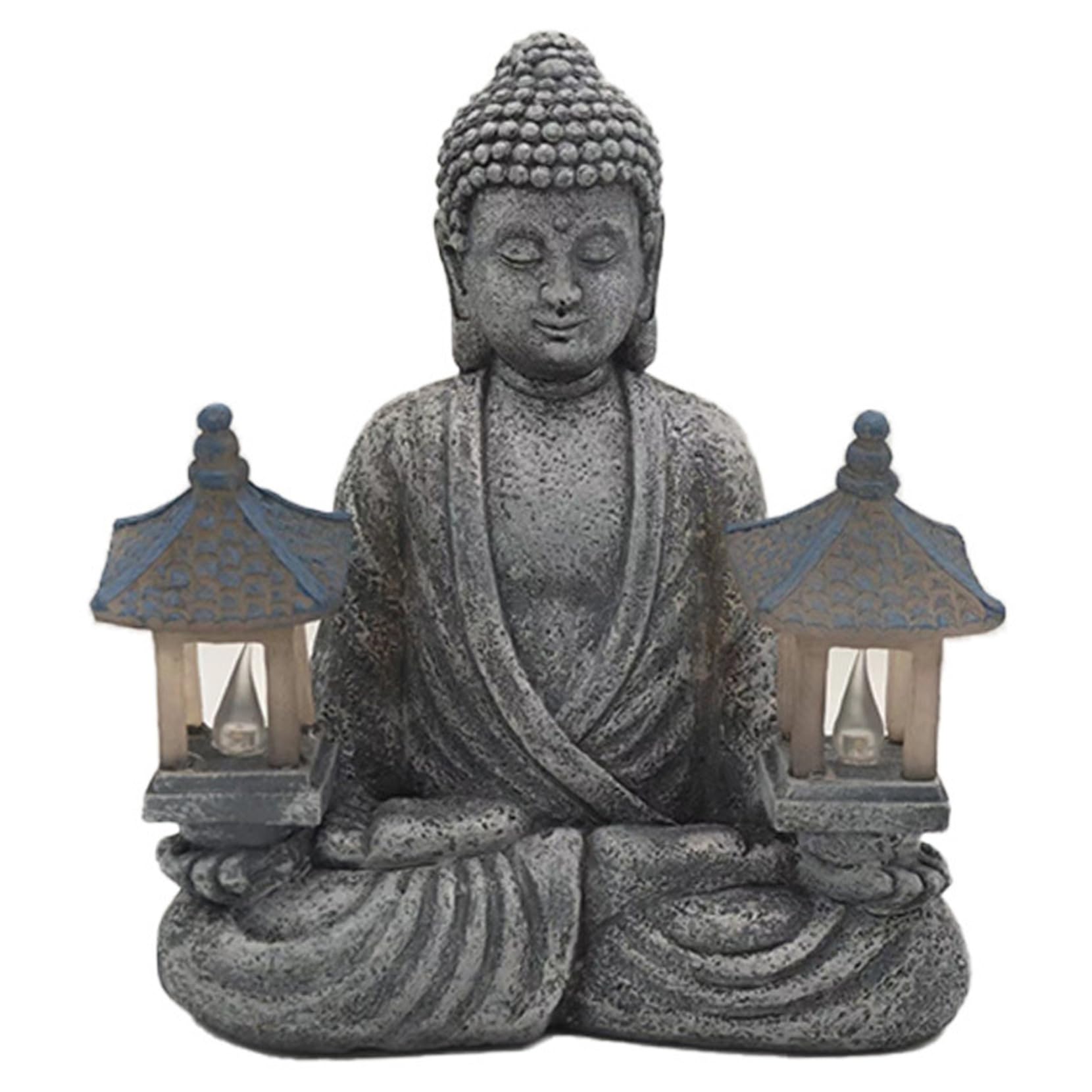 Statue de Bouddha d'extérieur, décoration de Bouddha Solaire avec phares LED, Statue Jardin en résine étanche pour Jardin, Maison, Patio, pelouse 20, 3 x 11, 4 x 23, 1 cm
