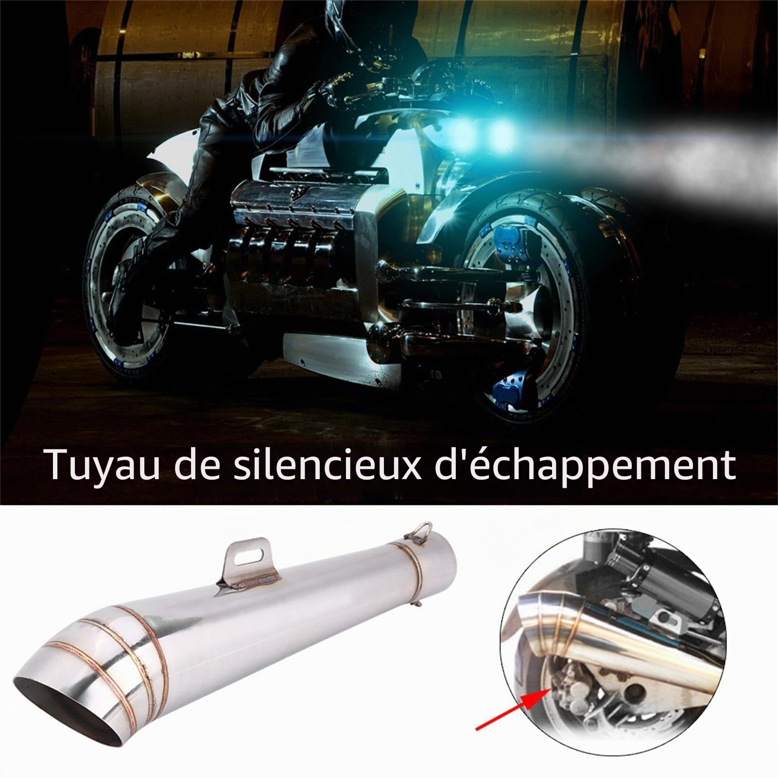 Embout Échappement Moto 51mm, Silencieux Inoxydable