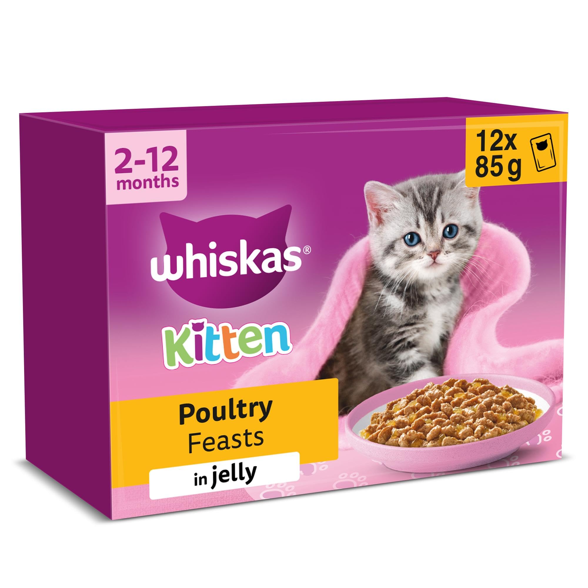 Whiskas Junior Poultry Selection in Jelly 48 x 85 g Pouches, Kitten Cat Food, Pack of 4 (12 x 85 g)