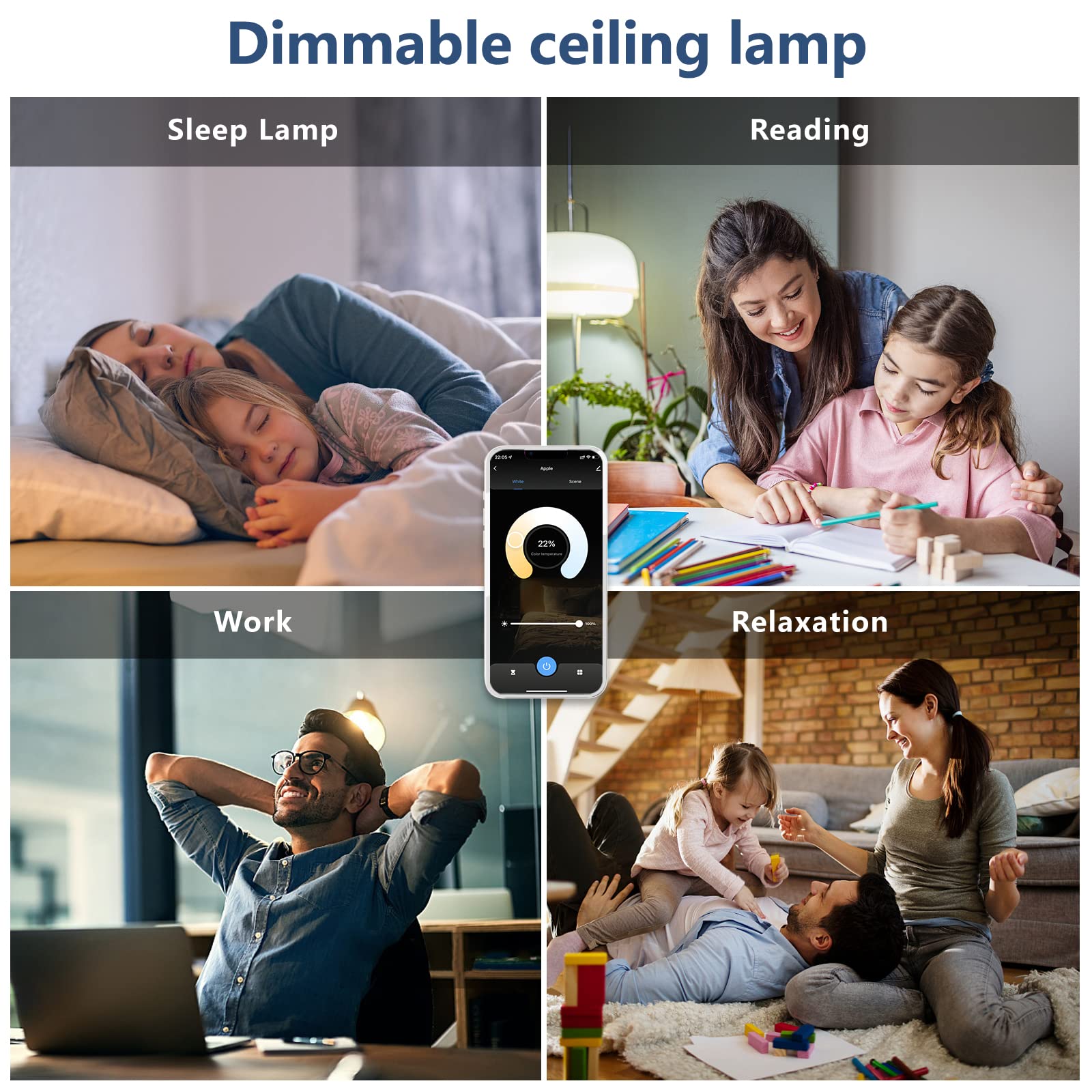 JDONG Smart 54W LED Deckenleuchte Dimmbar Wlan Deckenlampe Kompatibel mit Alexa und Google Home 3000-6500K Flach Rund Lamp für Schlafzimmer Wohnzimmer Küche Flur Balkon Keller Ø50CM