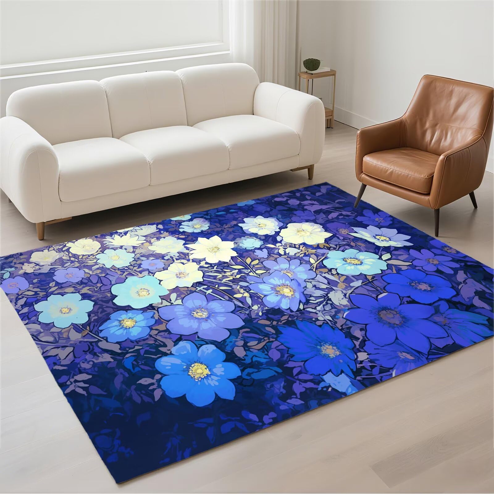 Tapis bleu 120x180cm moderne lavable et antidérapant pour le salon