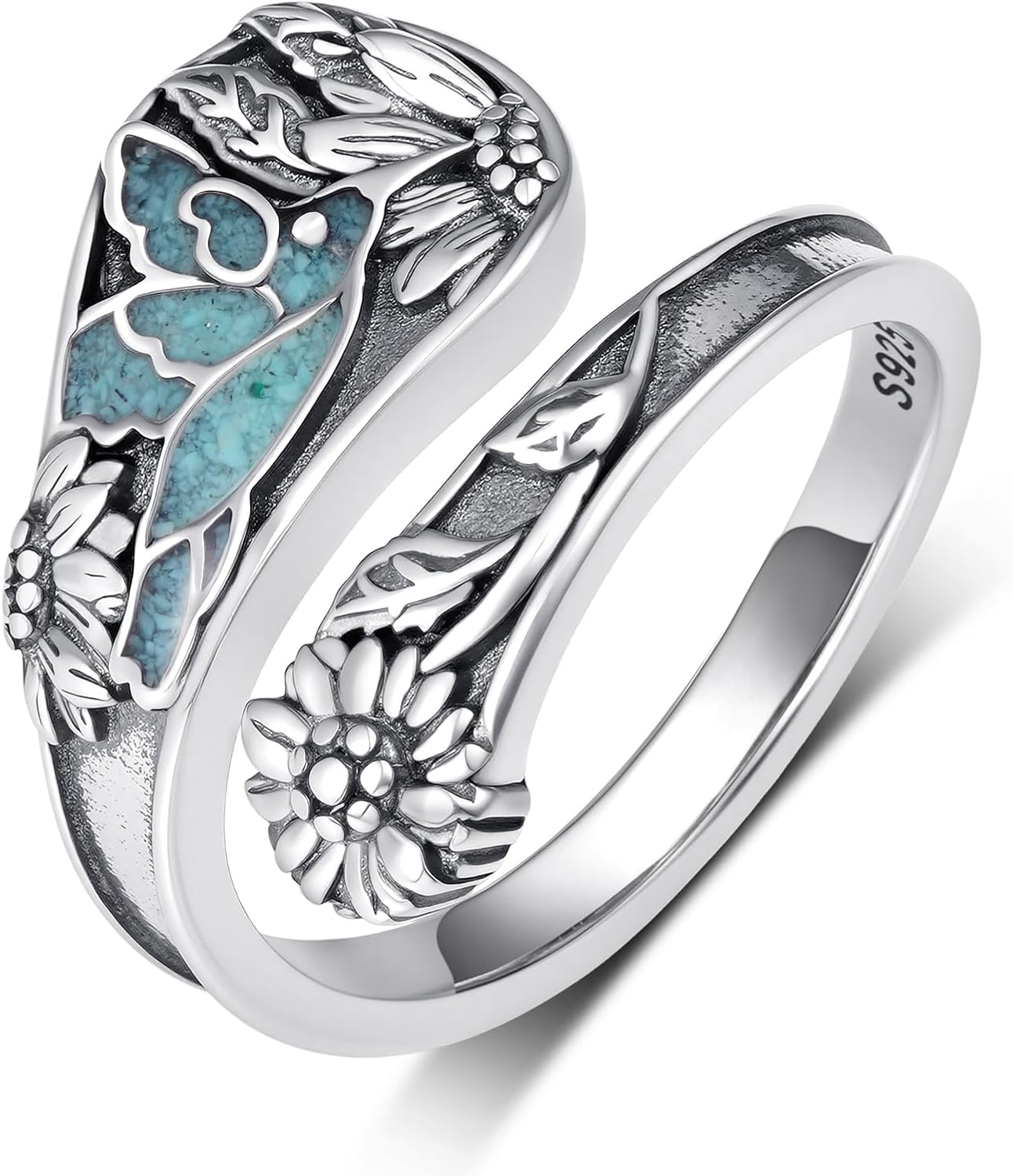 Hummingbird Spoon Ring 925 Sterling Silver Hummingbird Gifts Turquoise Spoon Rings for Women