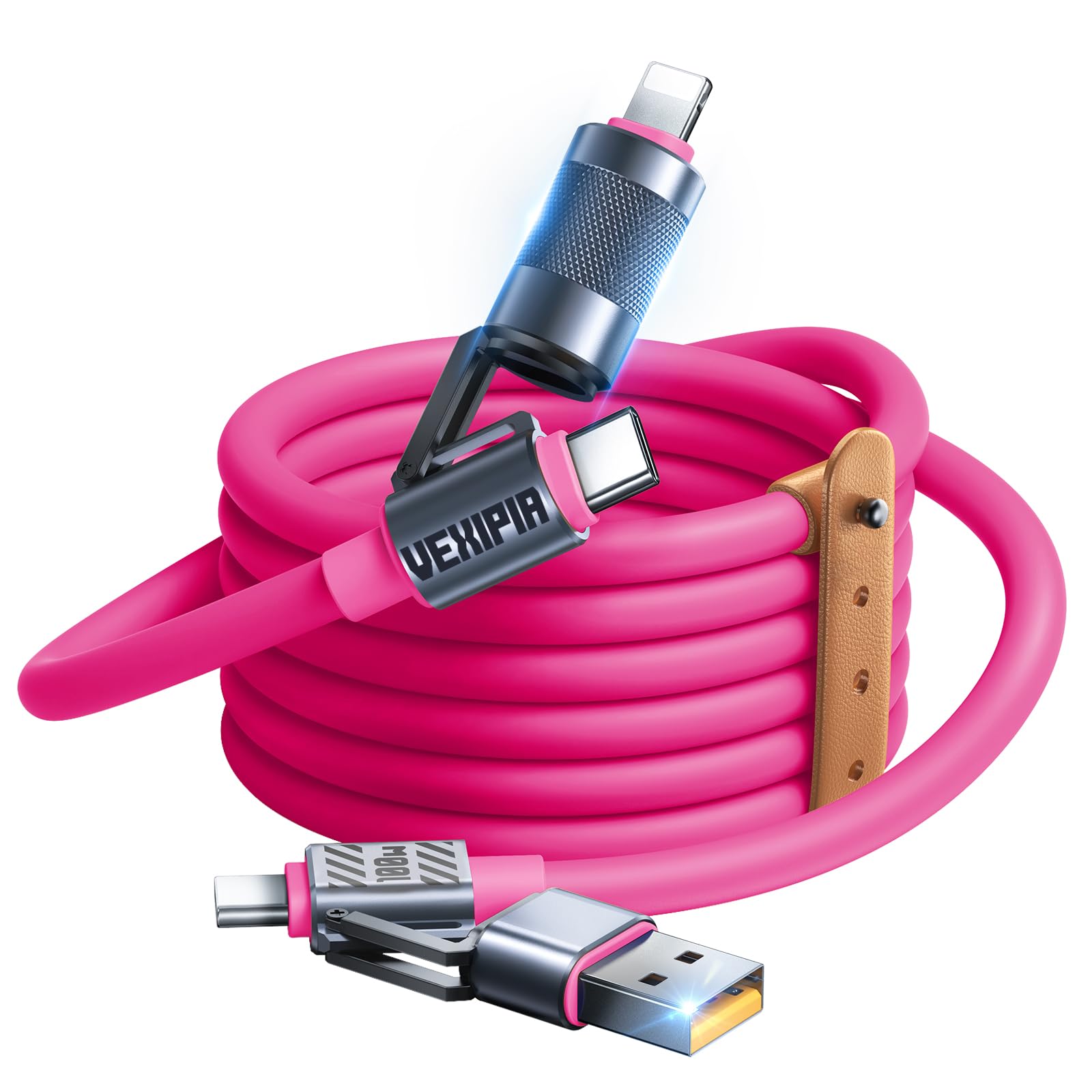 Vexipia 4 in 1 USB C Cable 100W 5FT Fast Charging & Data Transfer, Thicker Silicone Multi Charger Cord for iPhone iPad Charger Wire Combo with L/Type