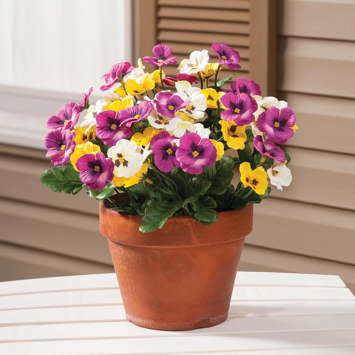 Set of 3 Multicolor Artificial Pansy Bushes for Indoor/Outdoor Use
