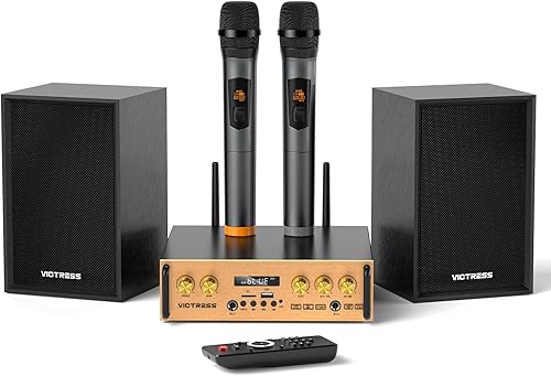 Amplificador de audio Bluetooth, sistema de micrófono inalámbrico UHF con altavoz externo de alta fidelidad de 2.1 canales con USBTFFMTWS, ajuste de
