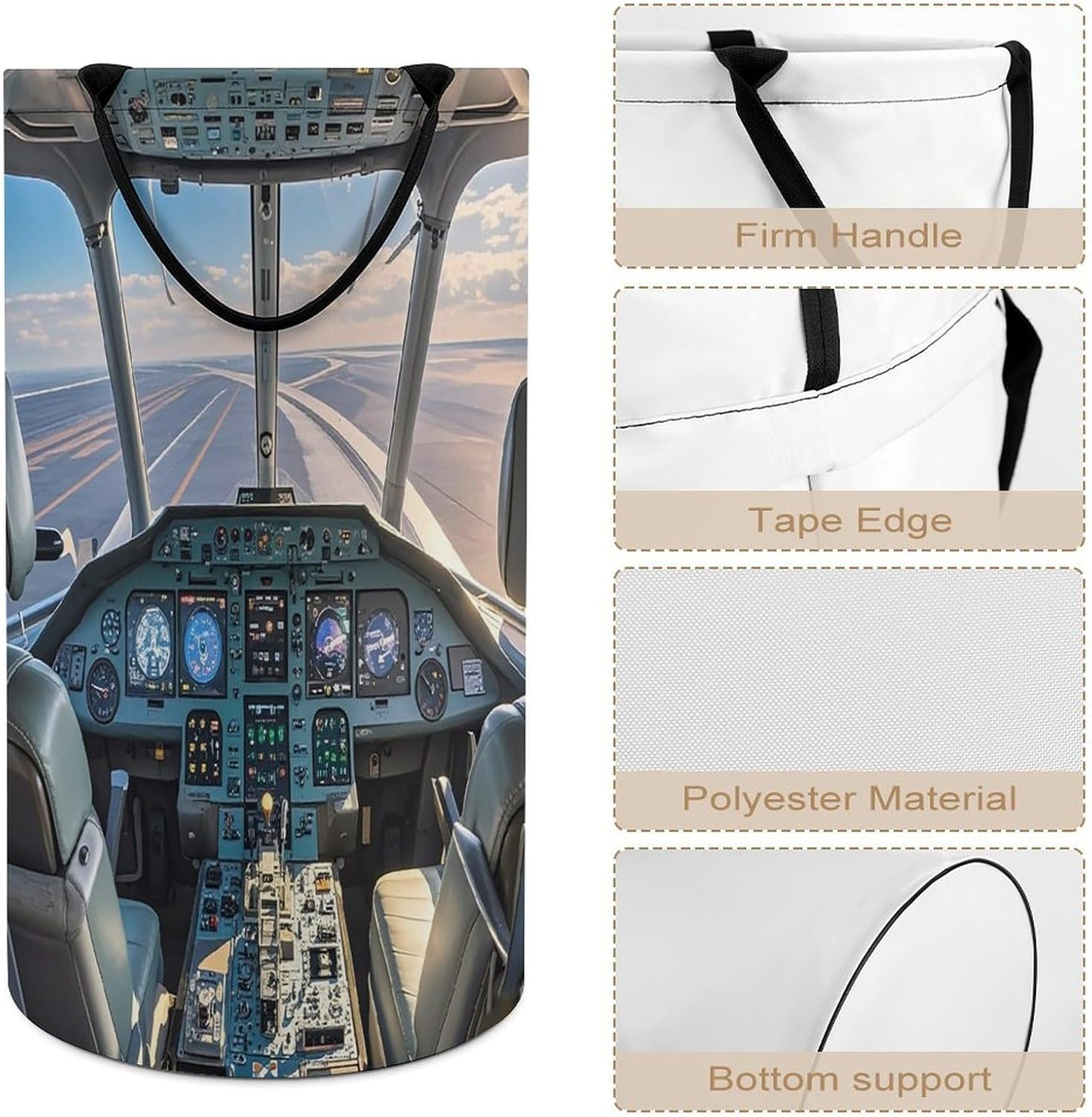 Airplane Cockpit Laundry Hamper Foldable Clothes Storage Basket Fashion Clothes Hampers with Handles Waterproof Large Dirty Laundry Hamper for Bathroom Bedroom