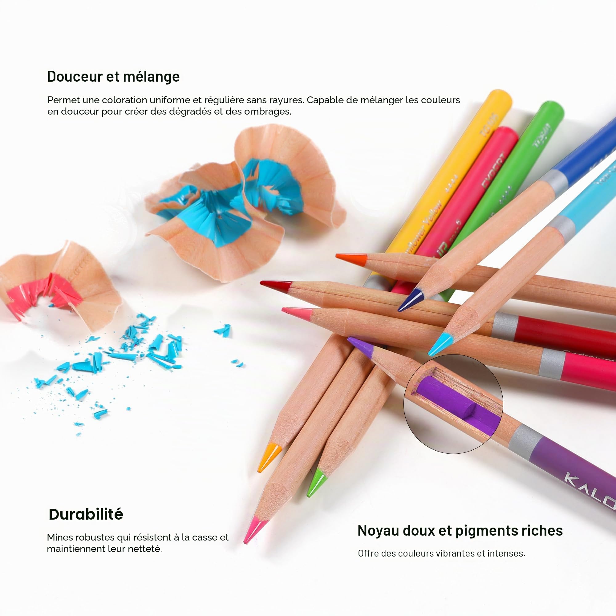 KALOUR Lot de 72 crayons de couleur professionnels pour coloriage, à base d'huile, noyau souple, idéal pour les artistes et les débutants