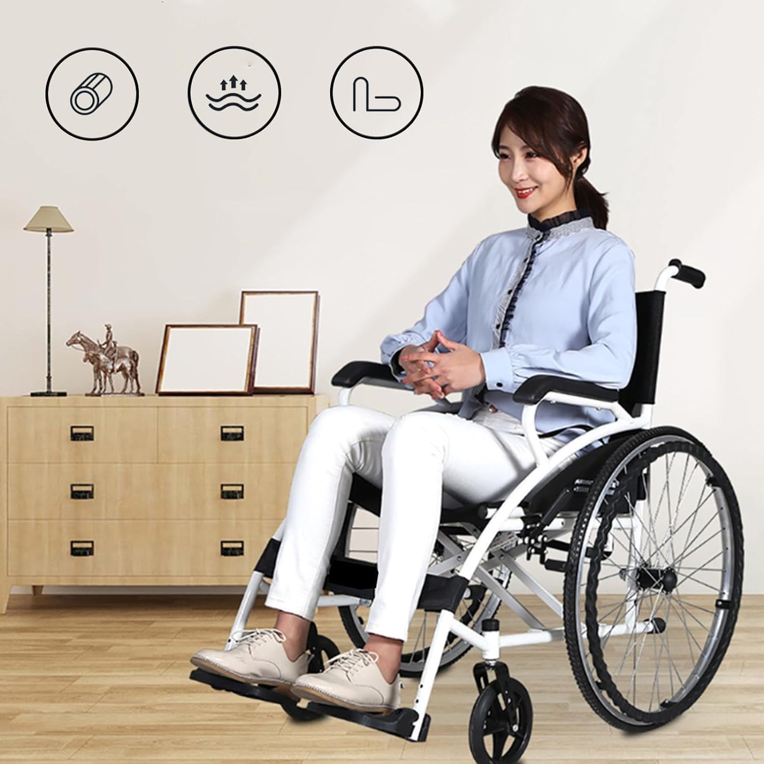 Silla de Ruedas Plegable Ligera con Freno, Silla de Ruedas de Viaje con Reposapies Plegables, Pesa Solo 15.8 KG Cuando Esta plegada, Puede Caber facilmente en el Maletero de un Coche.
