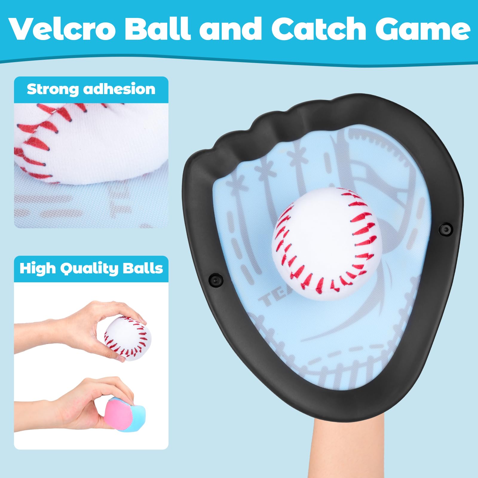 BOOSTEADY Ensemble de Balles à Lancer et à Attraper, Jeu Catch Ball et Toss avec 4 Balles Adhésives & 4 Gants de Baseball, Jeux de Jardin en Plein Air pour Adolescent